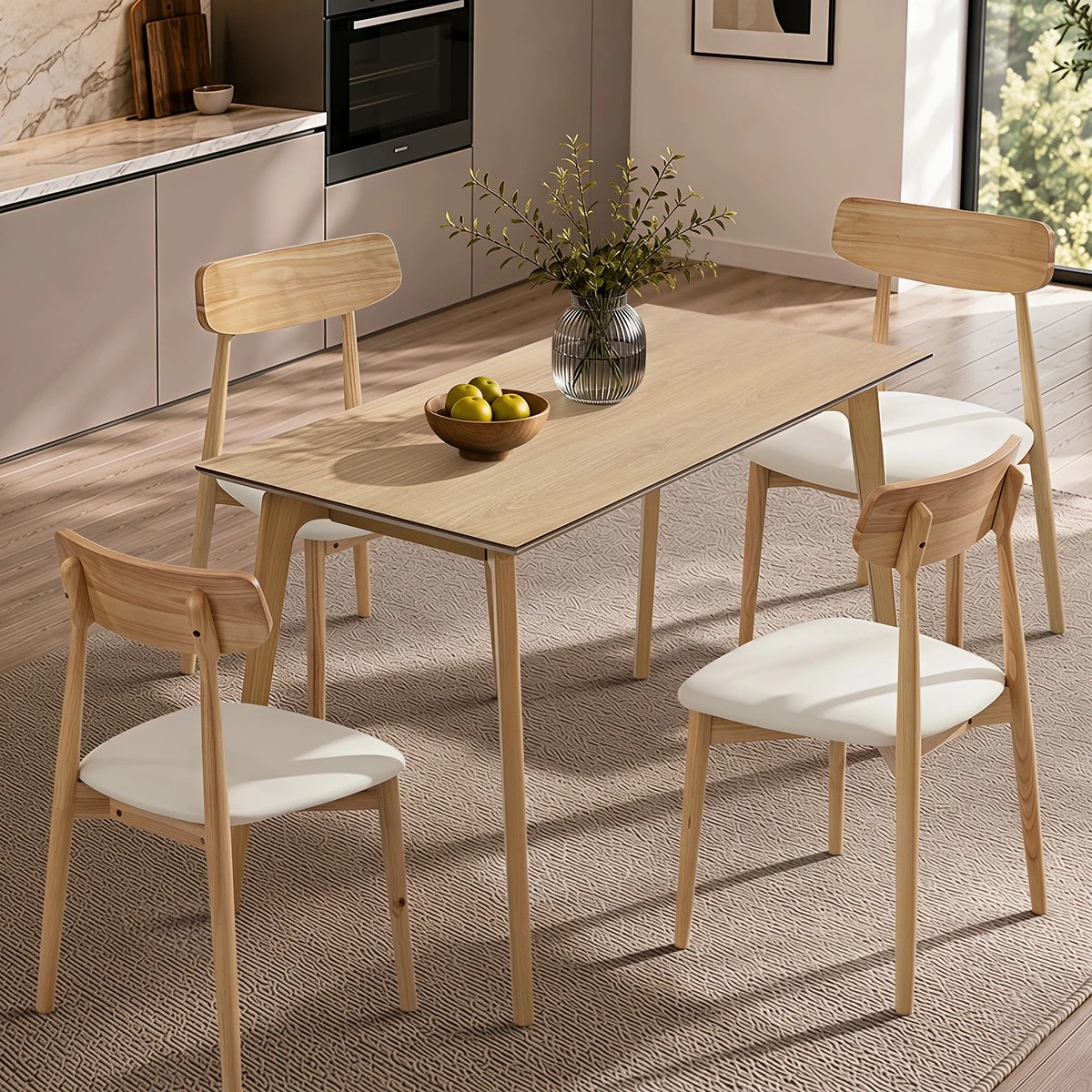 6 Oikiture Wooden Dining Table 120cm Rectangular 4 Seater Pinewood Legs - Natural, 6 of 9