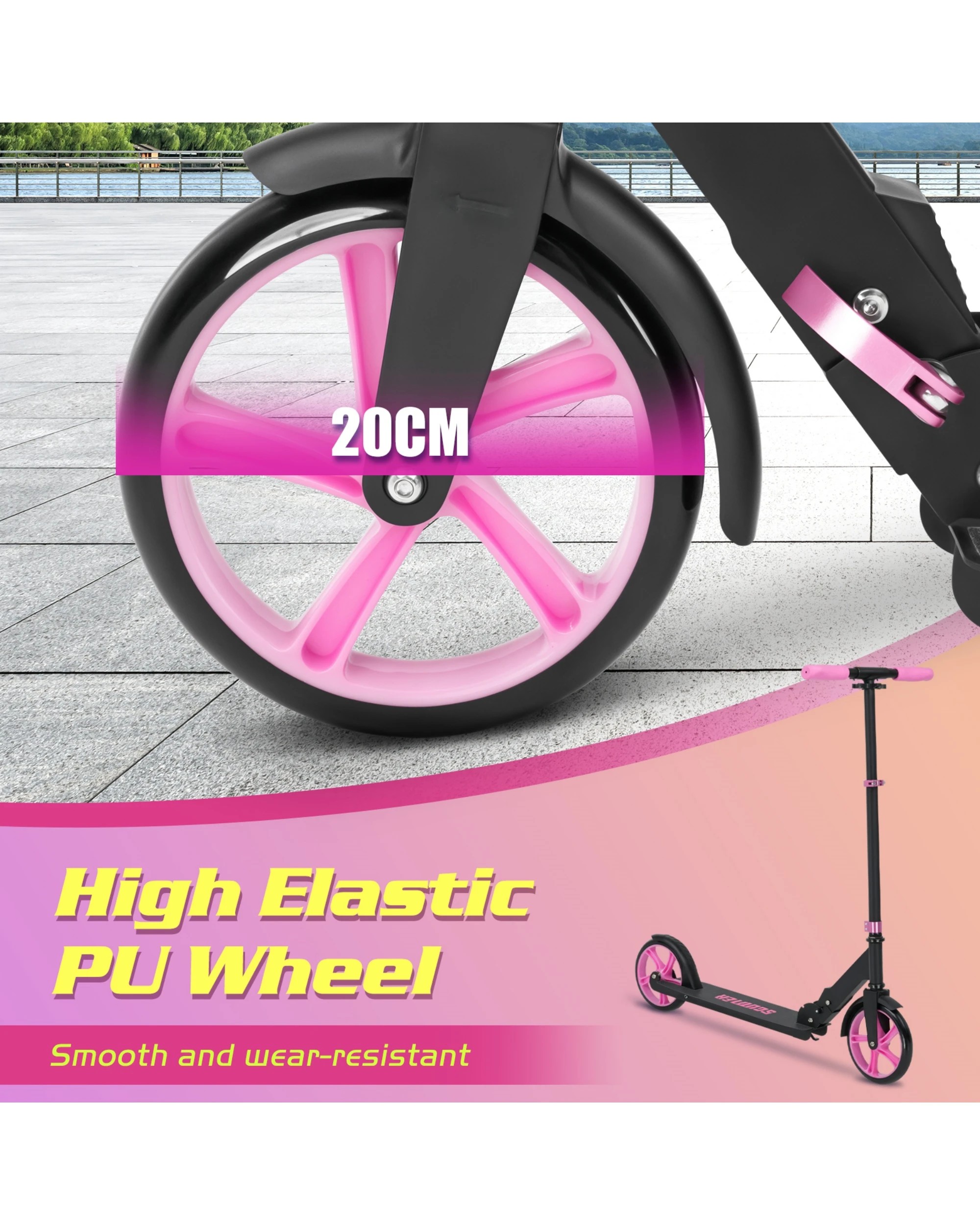 3 Advwin Folding Kids Kick Scooter w/ Big Wheel & Adjustable Height Pink, 3 of 8