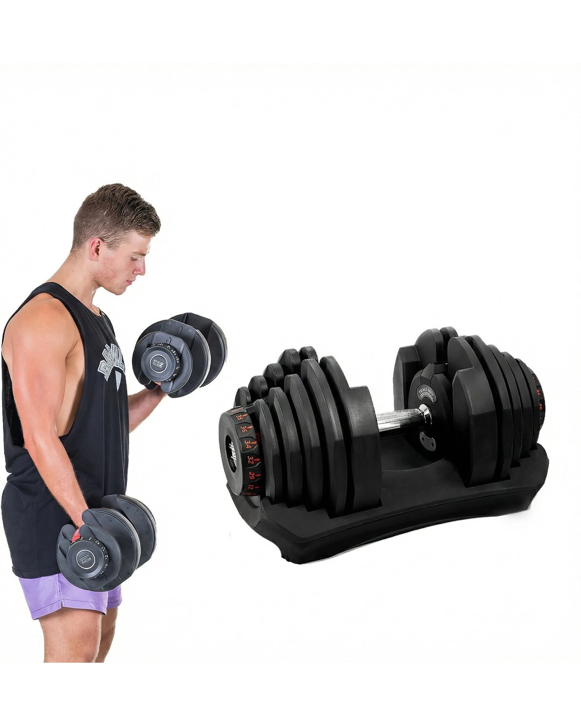 5 Powertrain 80KG Adjustable Dumbbell Set with Flat Bench - Black, 5 of 9