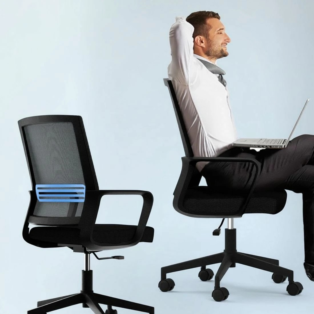 4 Artiss Mesh Office Chair Mid Back - Black, 4 of 5