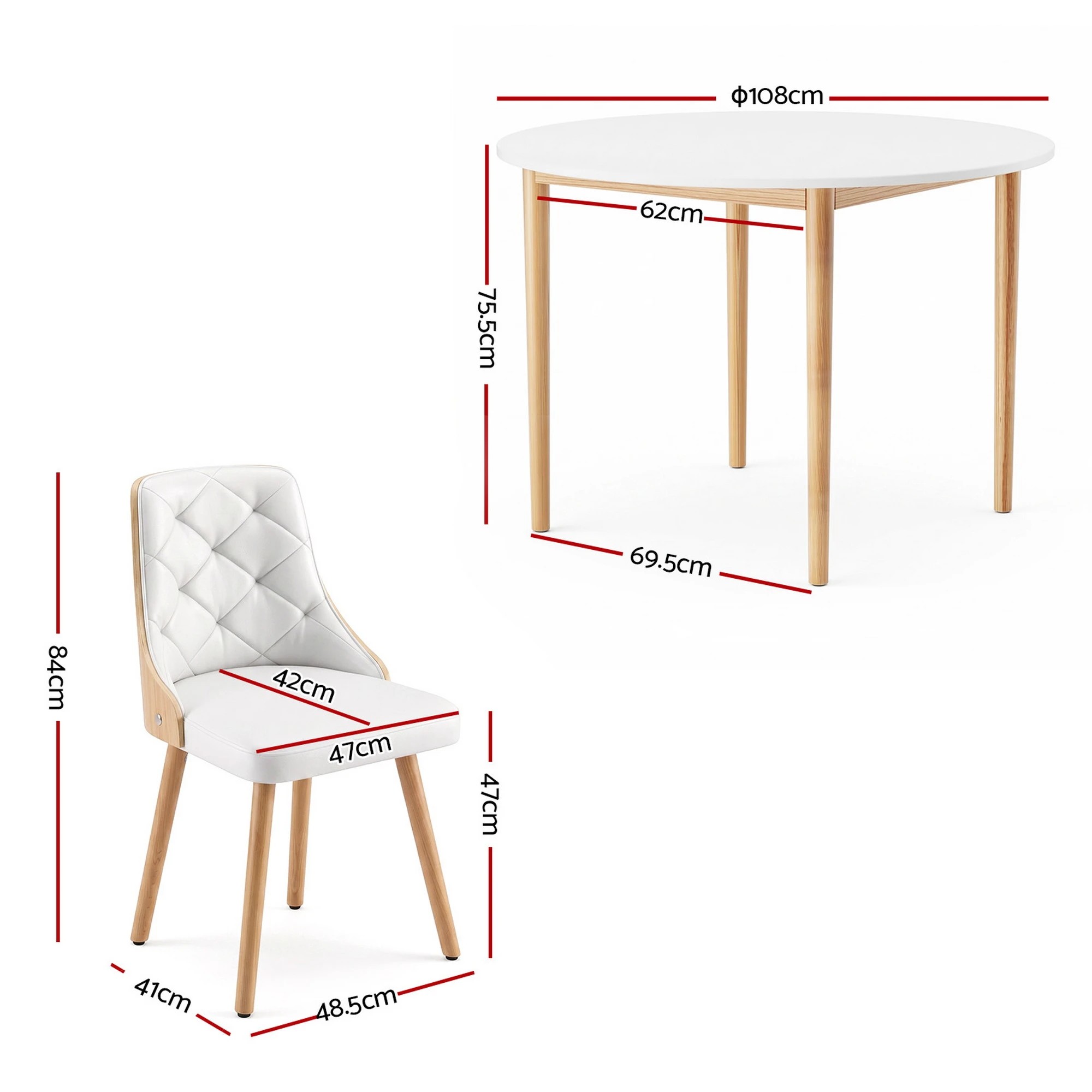 2 Artiss Dining Table and Chairs Set 5PCS Round 4 PU Leather Seater Dining Set - White, 2 of 8