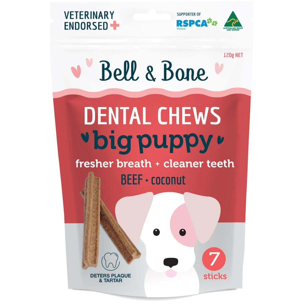 1 Bell & Bone Dental Chews Big Puppy Dog Treats Beef & Coconut 7 Pack, 1 of 1