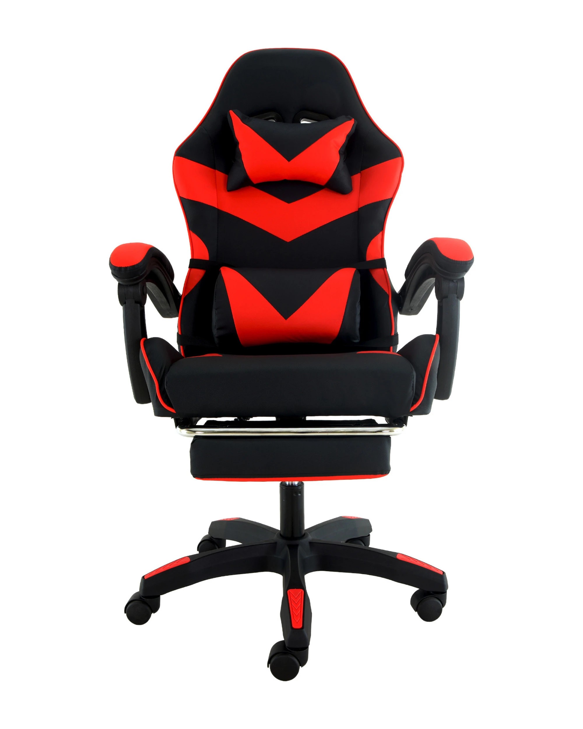 2 Sarantino Cueva Reclining High Back Office Gaming Chair with Retractable Footrest Office Computer Seating Black Red, 2 of 9