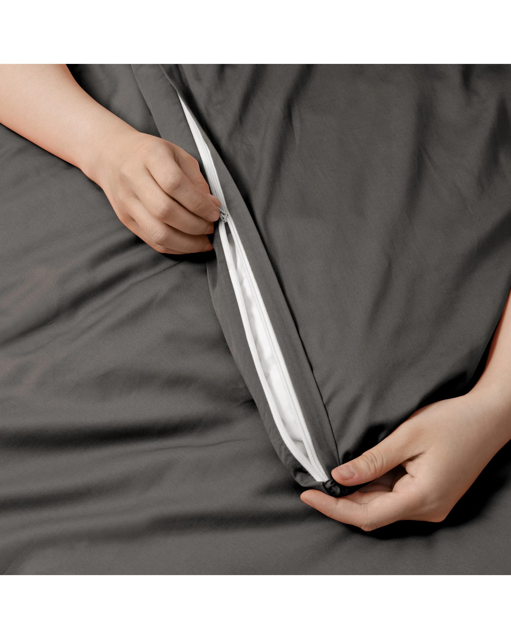 3 Serene 400TC Bamboo Cotton Sateen Quilt Cover Set - Queen Bed - Charcoal, 3 of 5