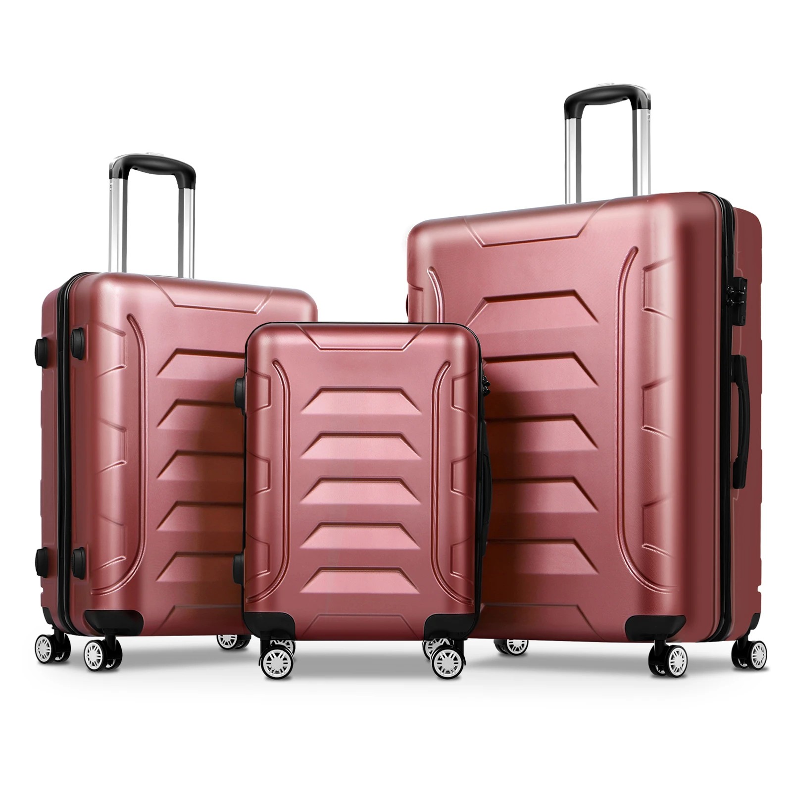 1 Alfordson Luggage 3PCS Set Suitcase Trolley TSA Carry on Hard Case - Pink, 1 of 10