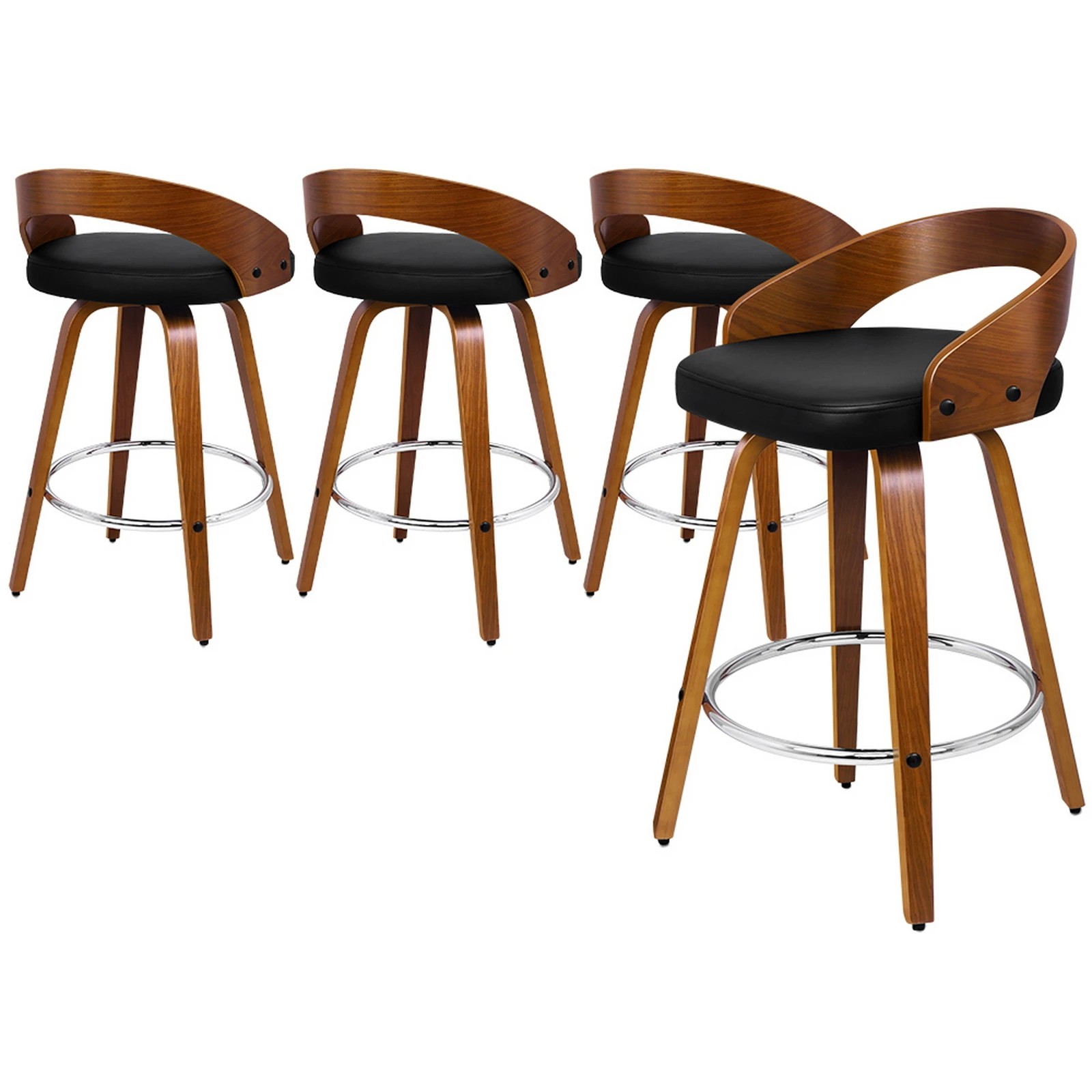 1 Alfordson 4x Swivel Bar Stools Caden Kitchen Wooden Dining Chair - Black, 1 of 10