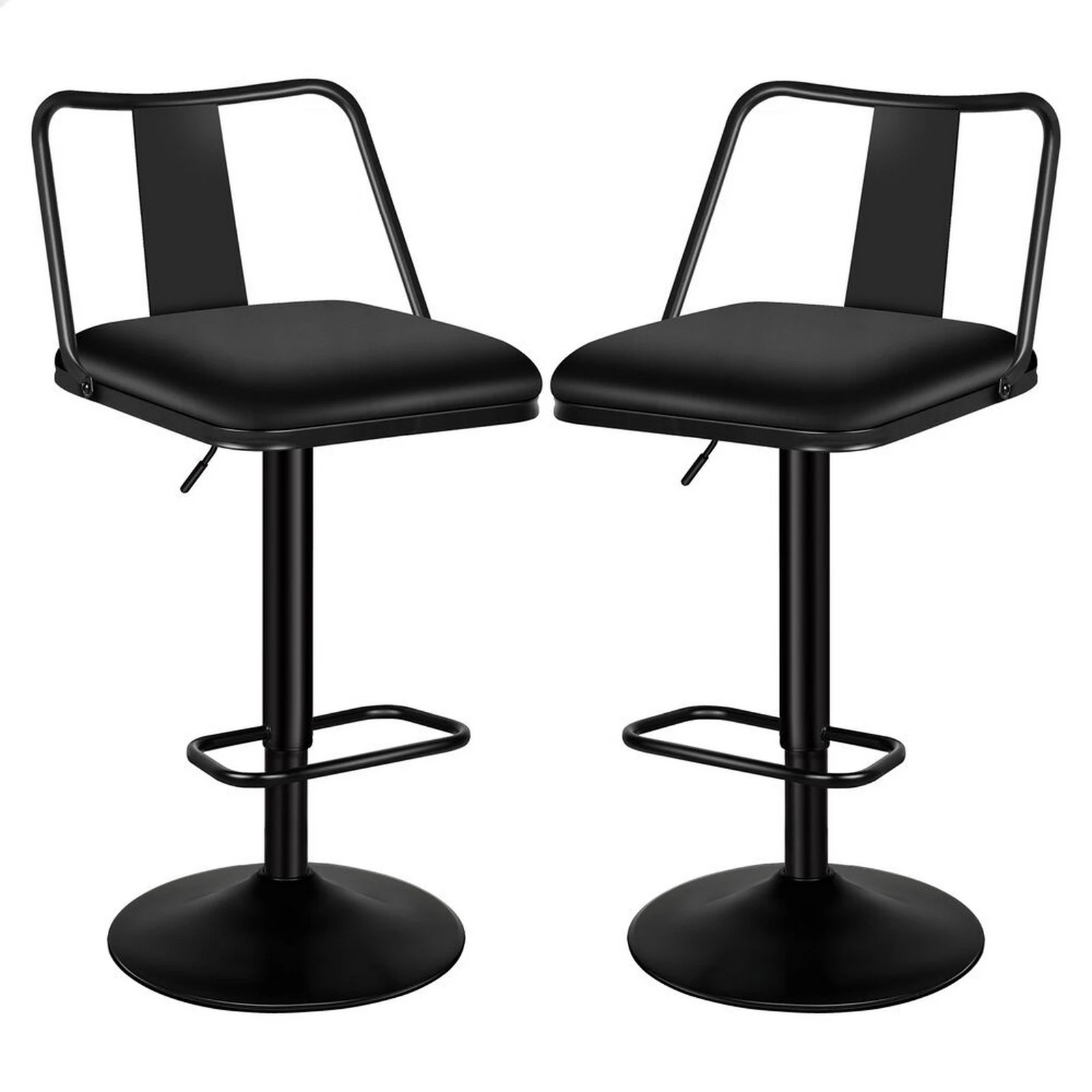 1 Alfordson 2x Bar Stools Gas Lift Leather Bar Chairs Kitchen Swivel Gloria - Black, 1 of 10