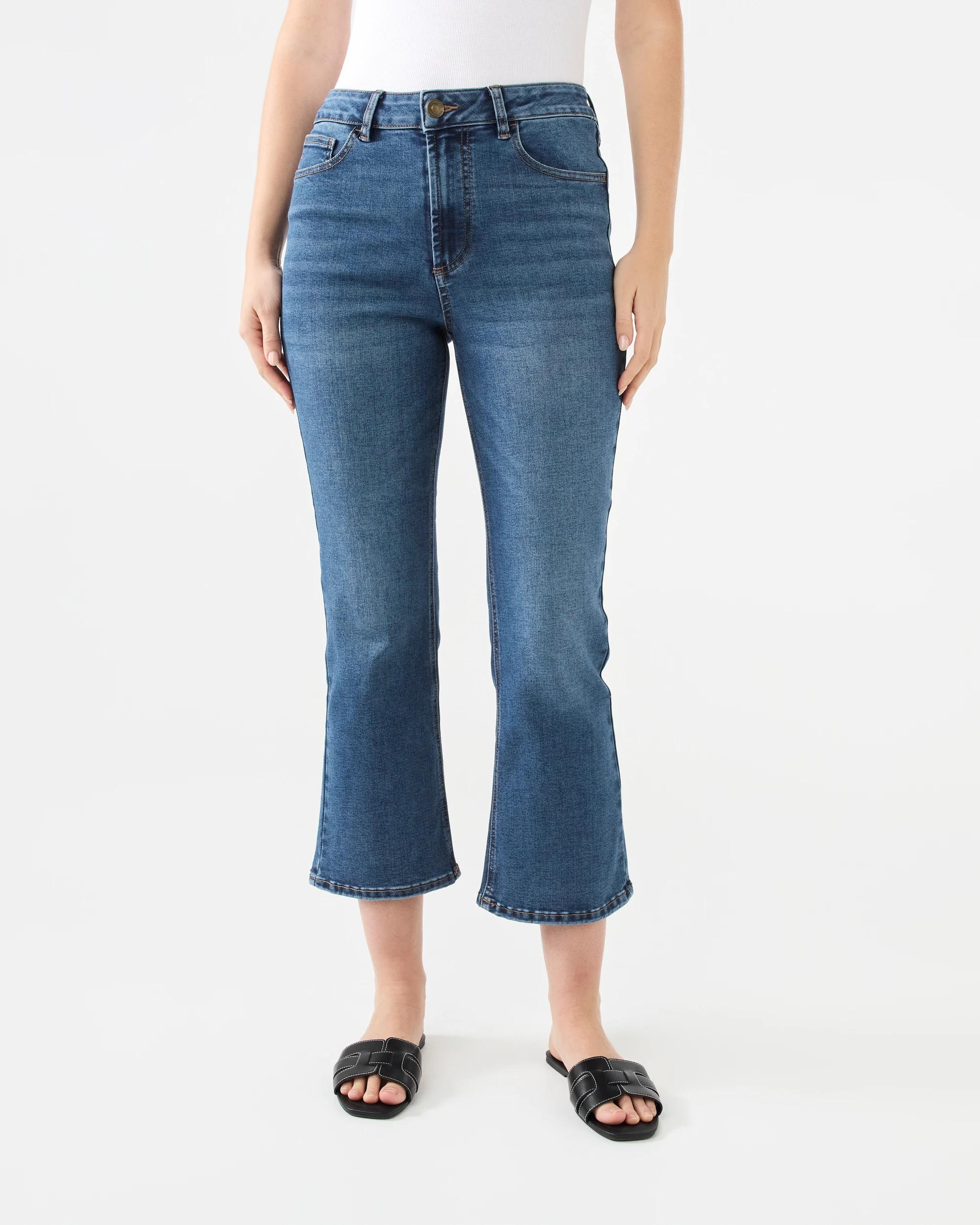 1 Cropped Kick Flare Jeans Mid Denim, 1 of 7