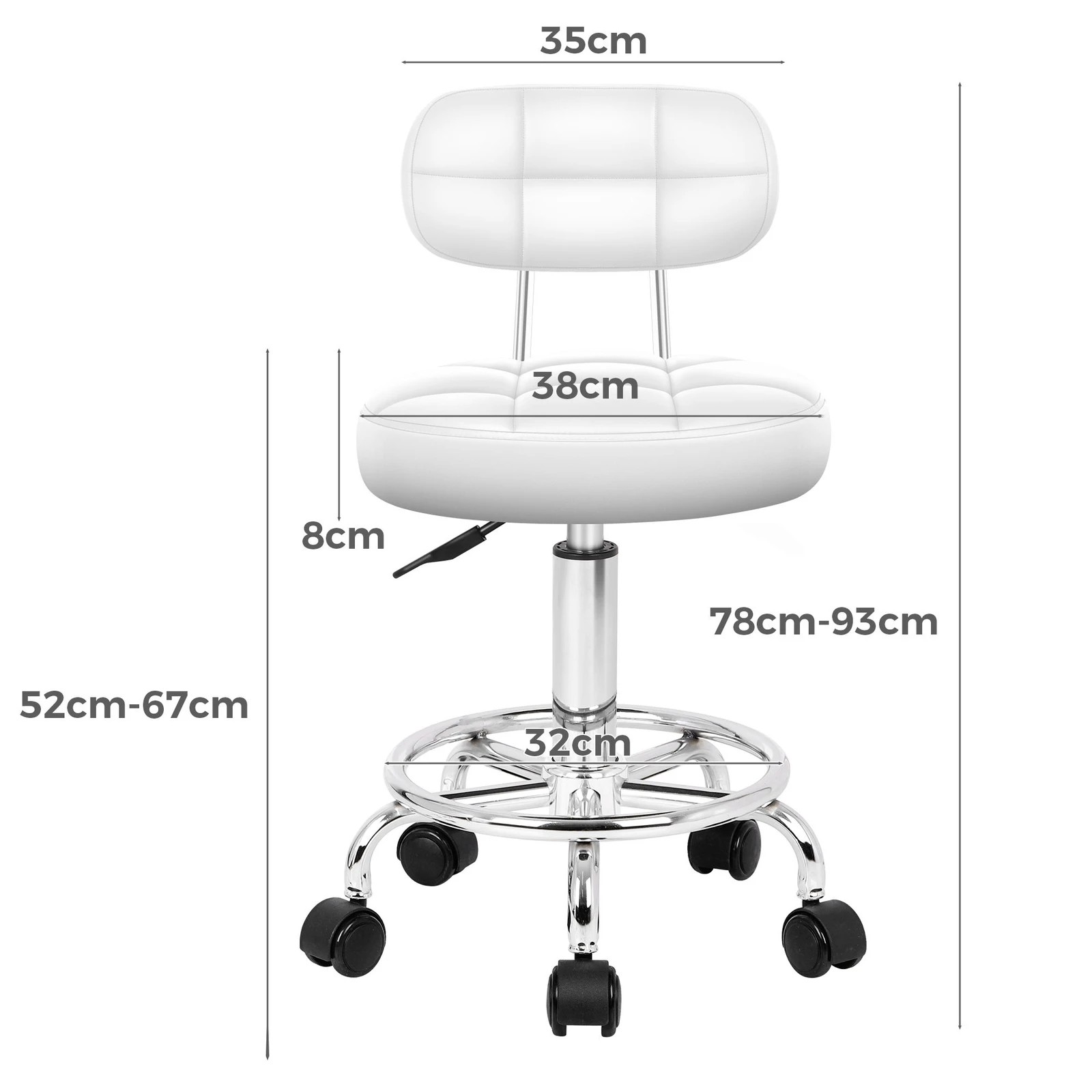 4 Alfordson Salon Stool Backrest Swivel Barber Hair Dress Chair Riley - White, 4 of 7