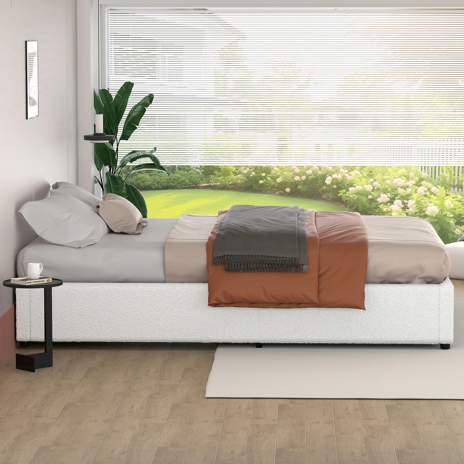 6 Alfordson Bed Frame King Single Gas Lift Storage Mattress Base Boucle Wilbur - White, 6 of 10