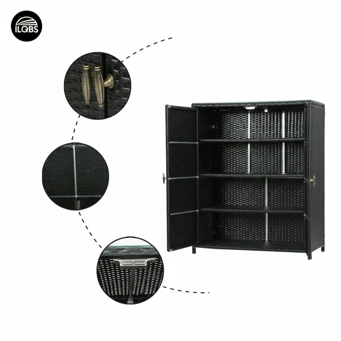 6 Gardeon Outdoor Storage Cabinet Box Garage Wicker Shelf Chest Garden Shed Tools - Black, 6 of 8
