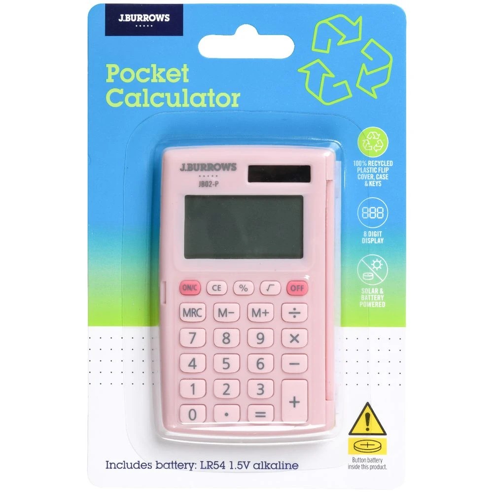 4 J.Burrows Pocket 8 Digit Calculator Pink, 4 of 5