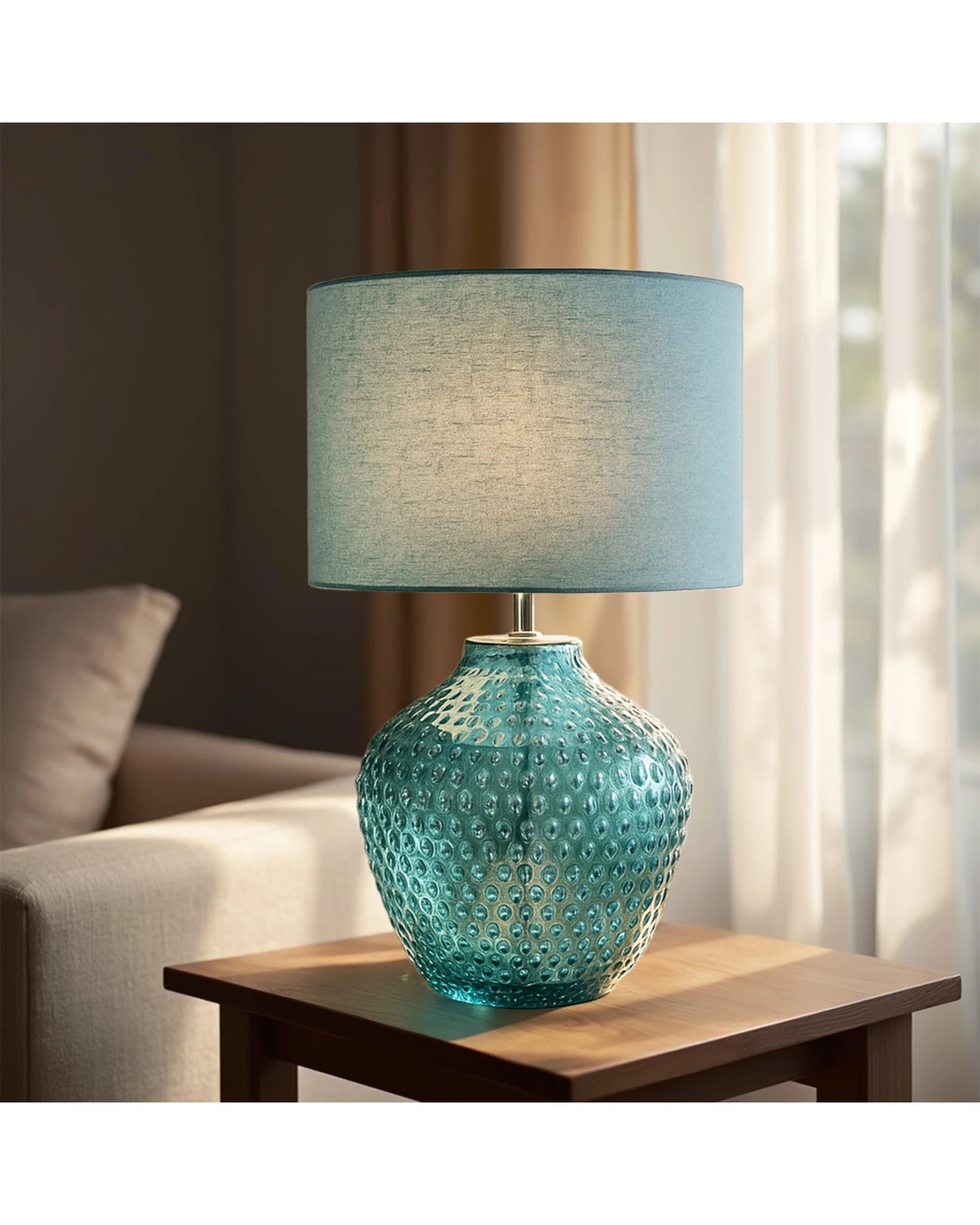 4 Urban Style Cassie Table Lamp Textured Glass Base Shade Inline Switch - Green, 4 of 4