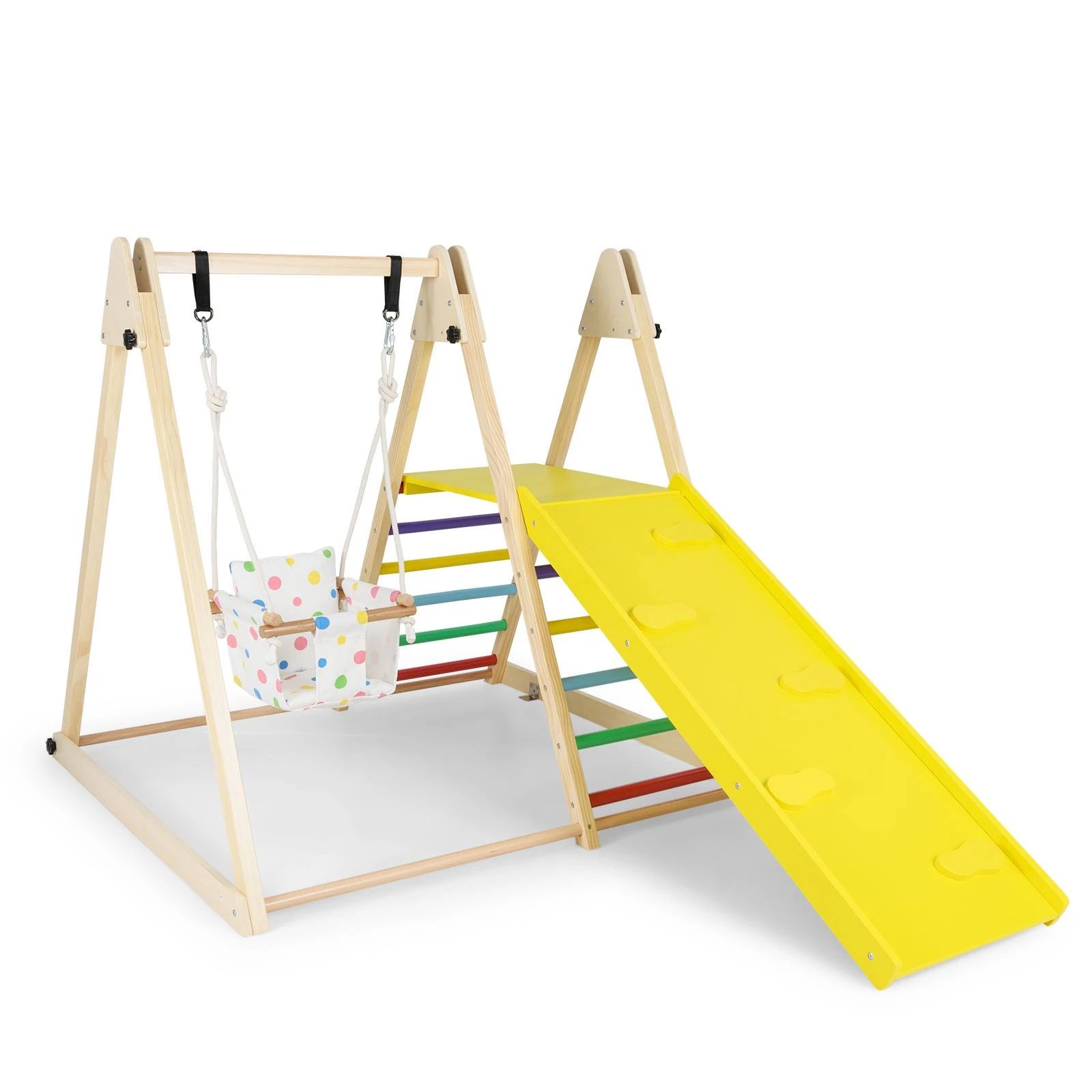 1 Costway Climb Playset 4 in 1 Slide Swing Set Wooden Playground - Multi, 1 of 1