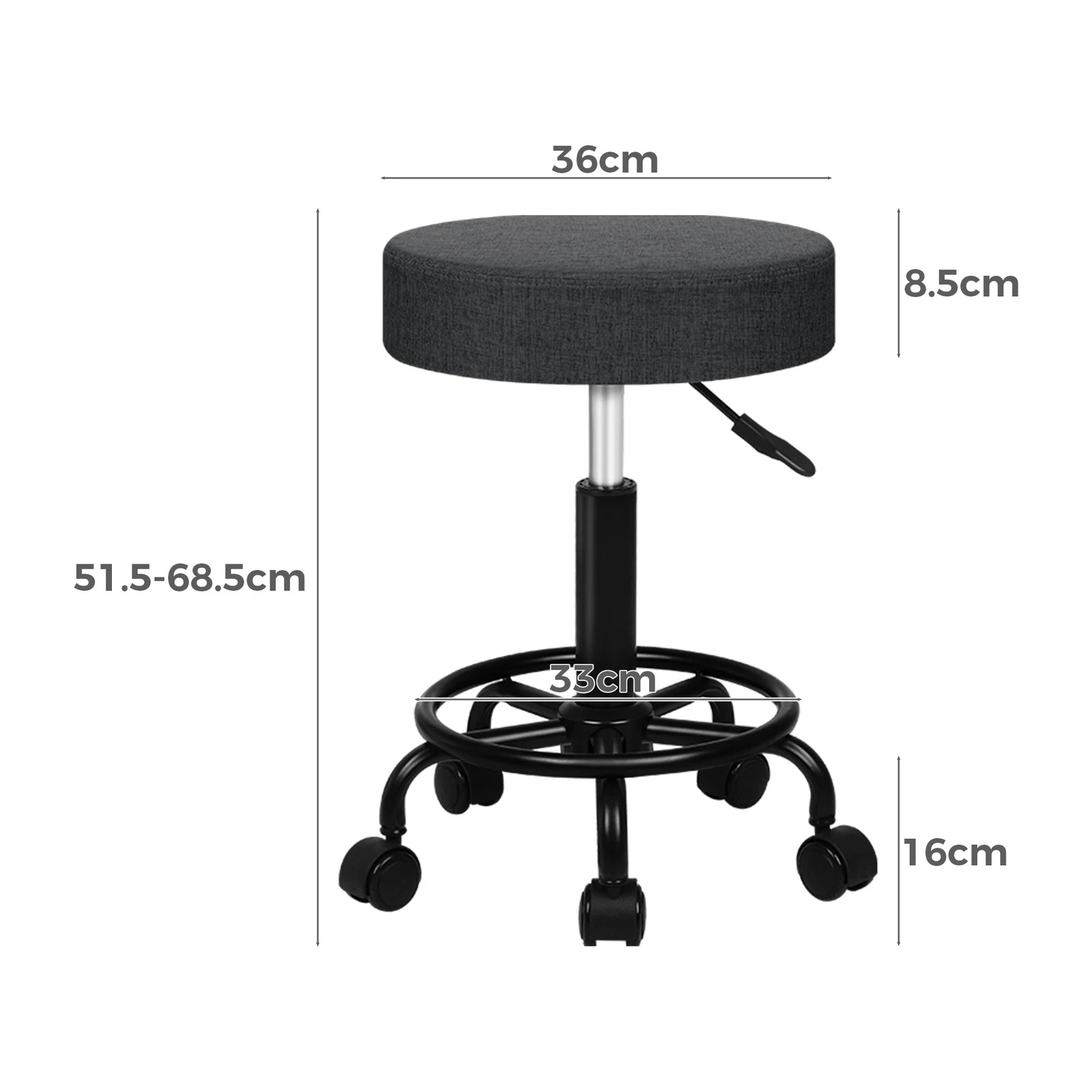 7 Alfordson 2x Salon Stool Round Swivel Barber Hair Dress Chair Fabric - Grey, 7 of 10