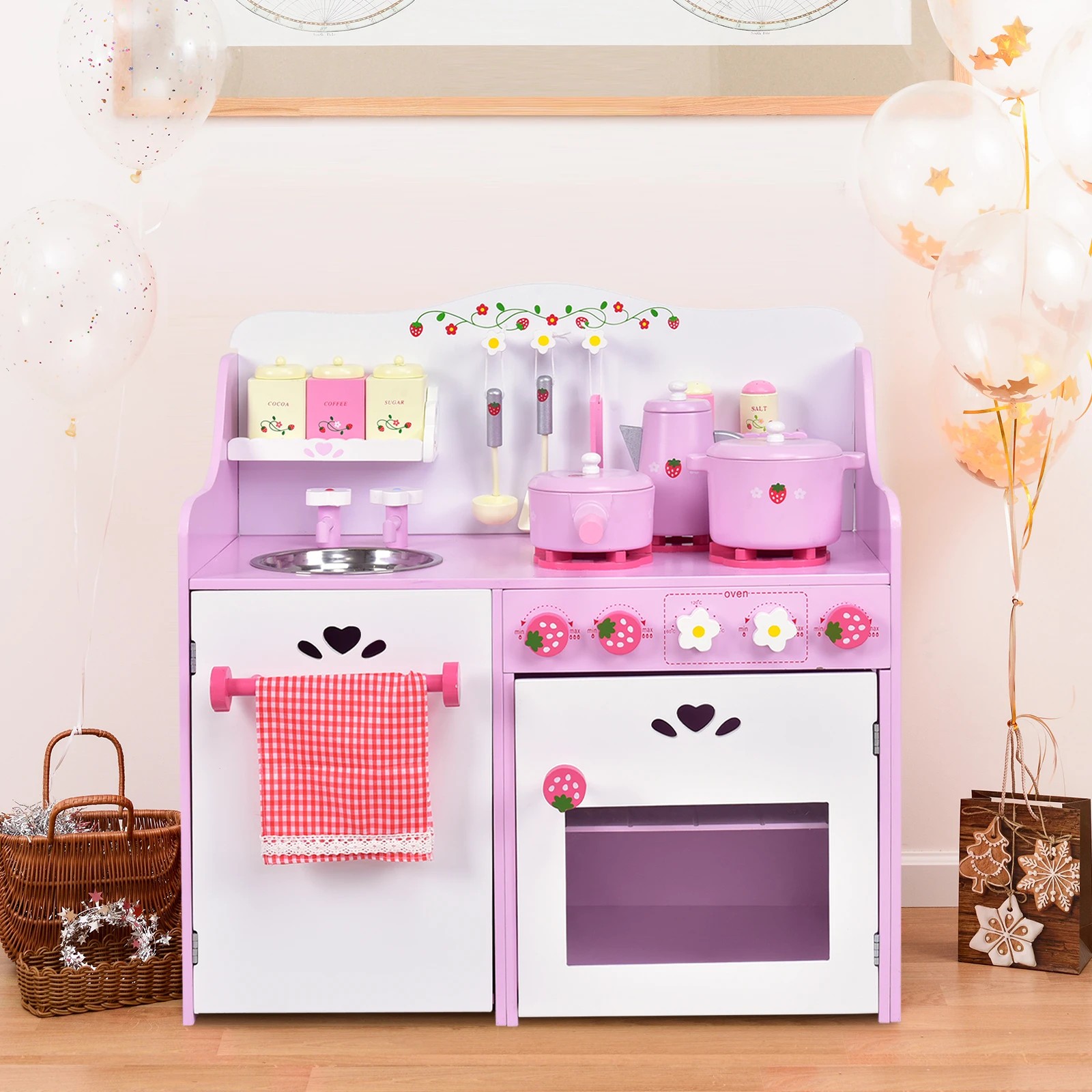 3 Costway Pretend Kitchen Playset Wooden Cooking Toy, 3 of 3