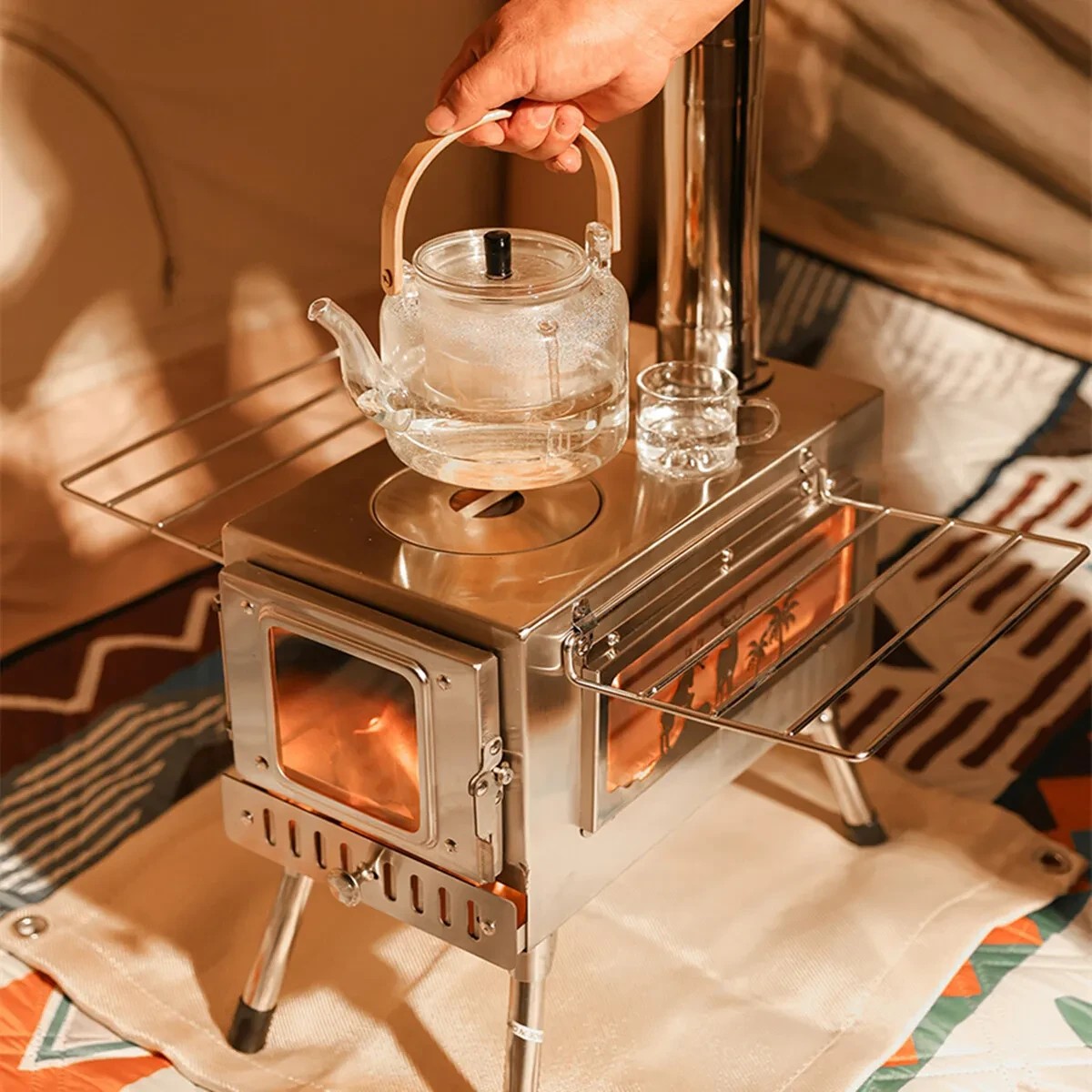 6 Ausway Portable Stainless Steel Camping Tent Stove Multifunctional Wood Burner, 6 of 8