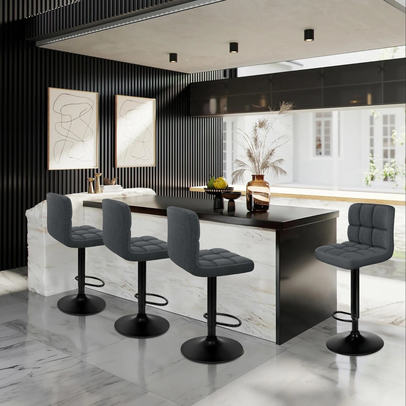 7 Alfordson 4x Bar Stools Ralph Kitchen Swivel Chair Fabric Gas Lift - Grey, 7 of 10