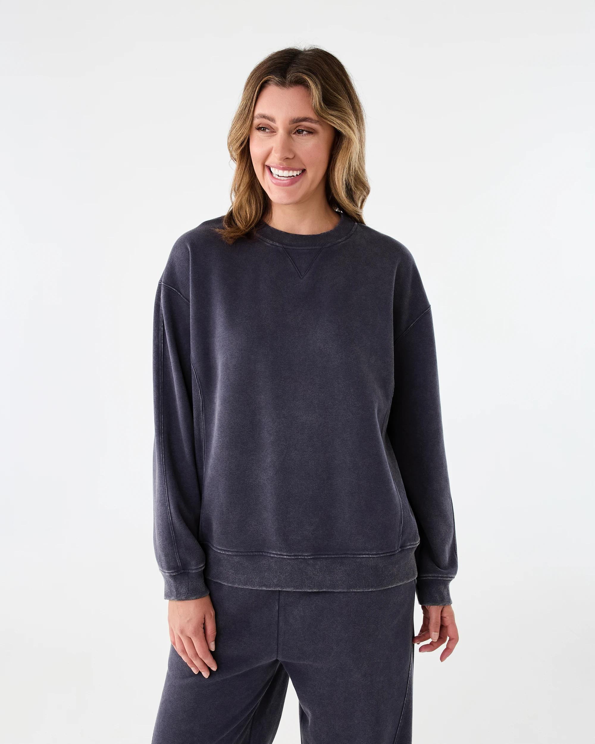 1 Washed Rib Insert Sweatshirt Ody Gry, 1 of 8