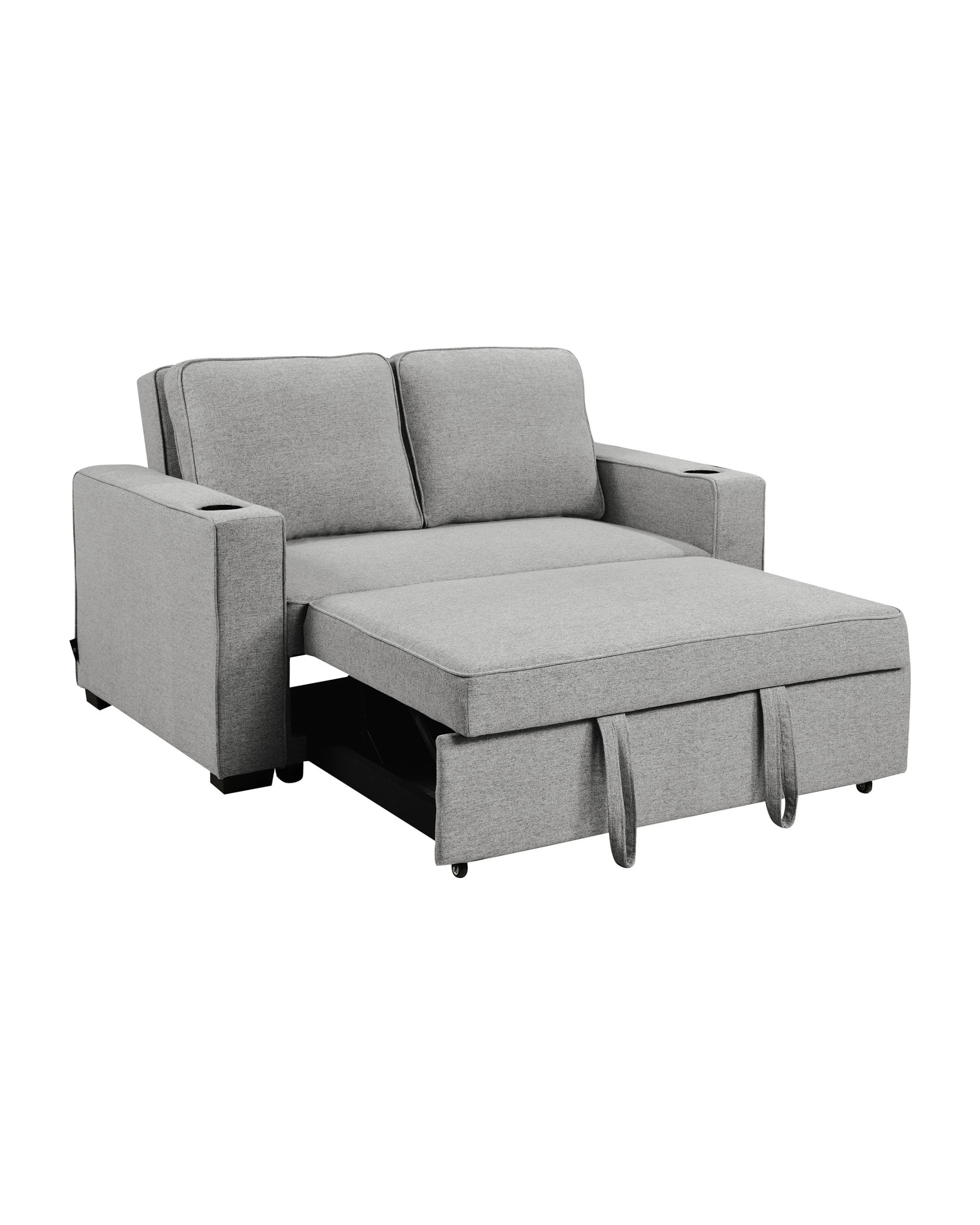 2 Sarantino Hoffman Linen Sofa Bed With Cushions And Cup Holders Light Grey, 2 of 10