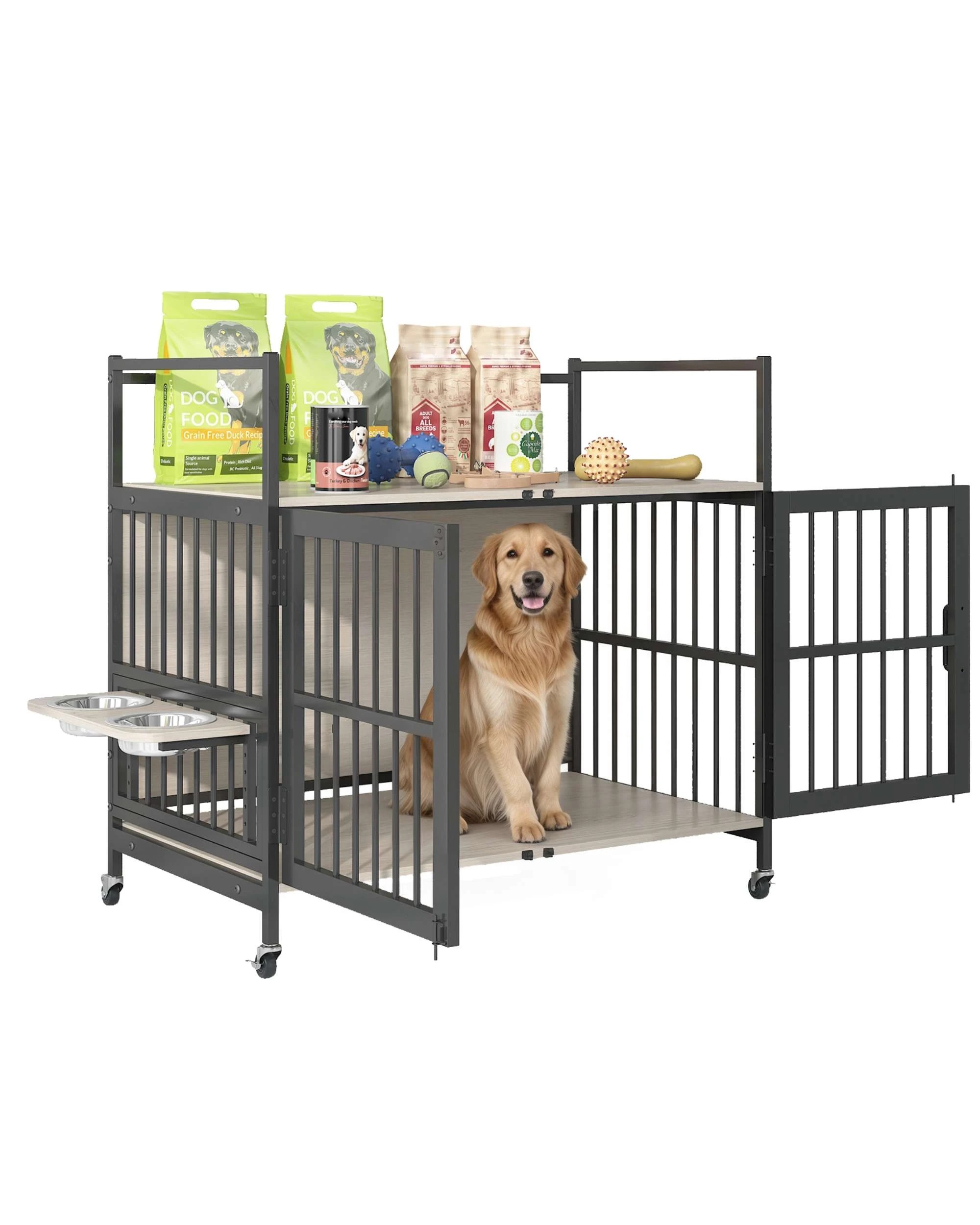 1 Advwin Dog Crate Furniture with 2 Bowls Heavy Duty Dog Kennel, 1 of 7