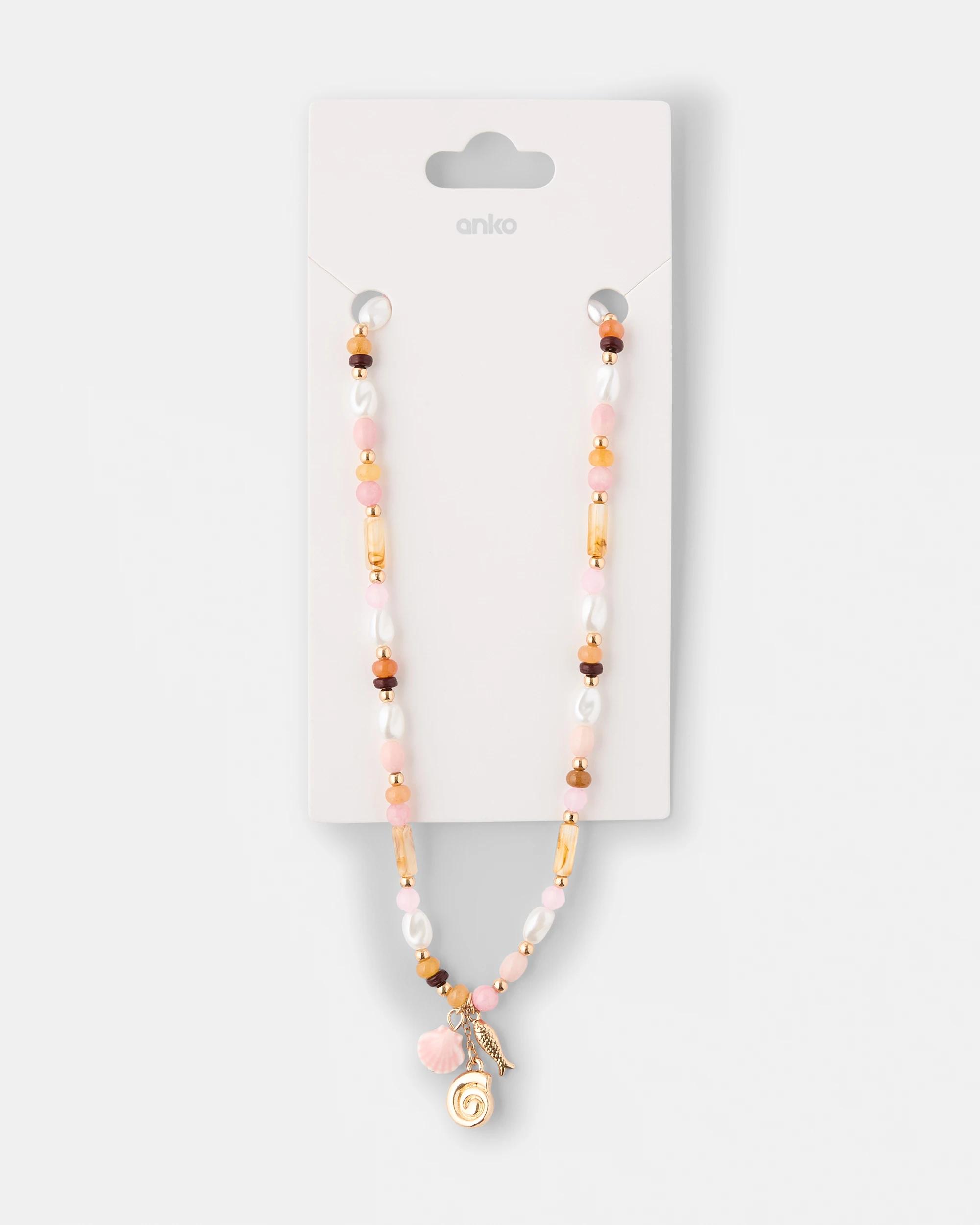 3 Bead Charm Necklace - Pink and Gold Tone Pink, 3 of 3