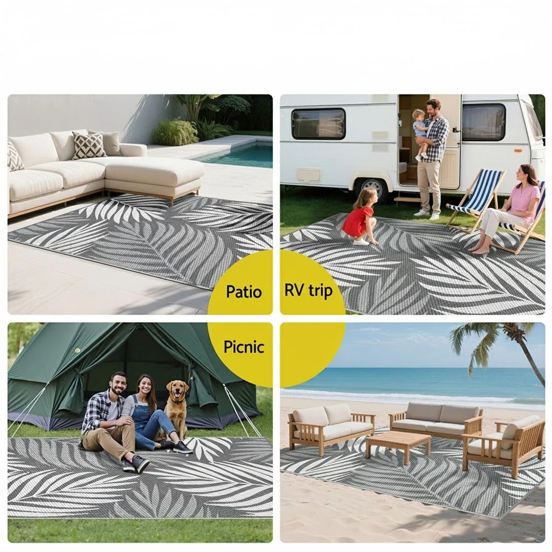 8 Gardeon Outdoor Rugs 152x244cm Large Carpet Reversible Area Mat PP Dual-Sided Patio Rug Leaf - Grey, 8 of 8