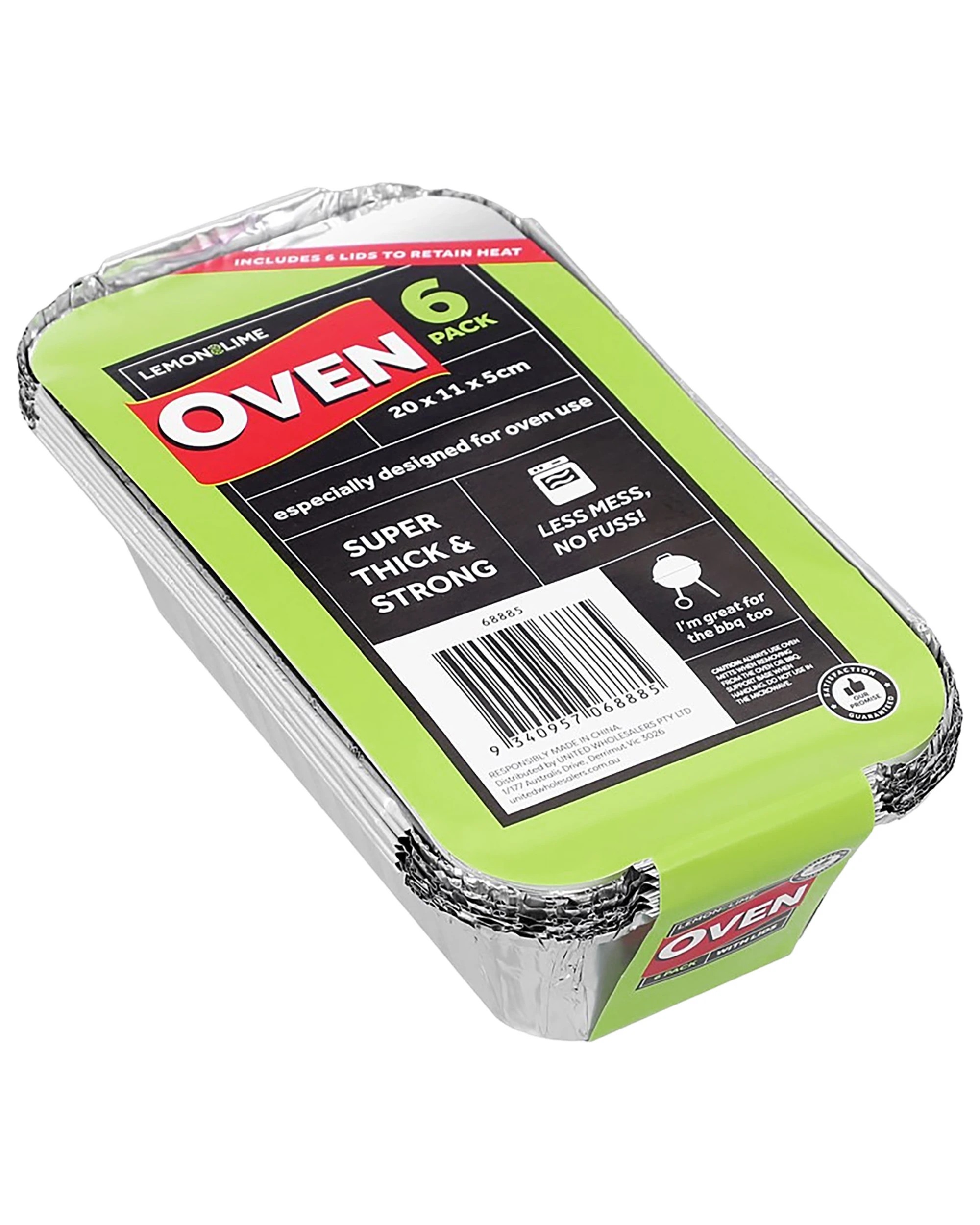 4 Lemon Lime Foil Oven Trays with Lids 20cm x 11cm x 5cm Pack of 6, 4 of 4