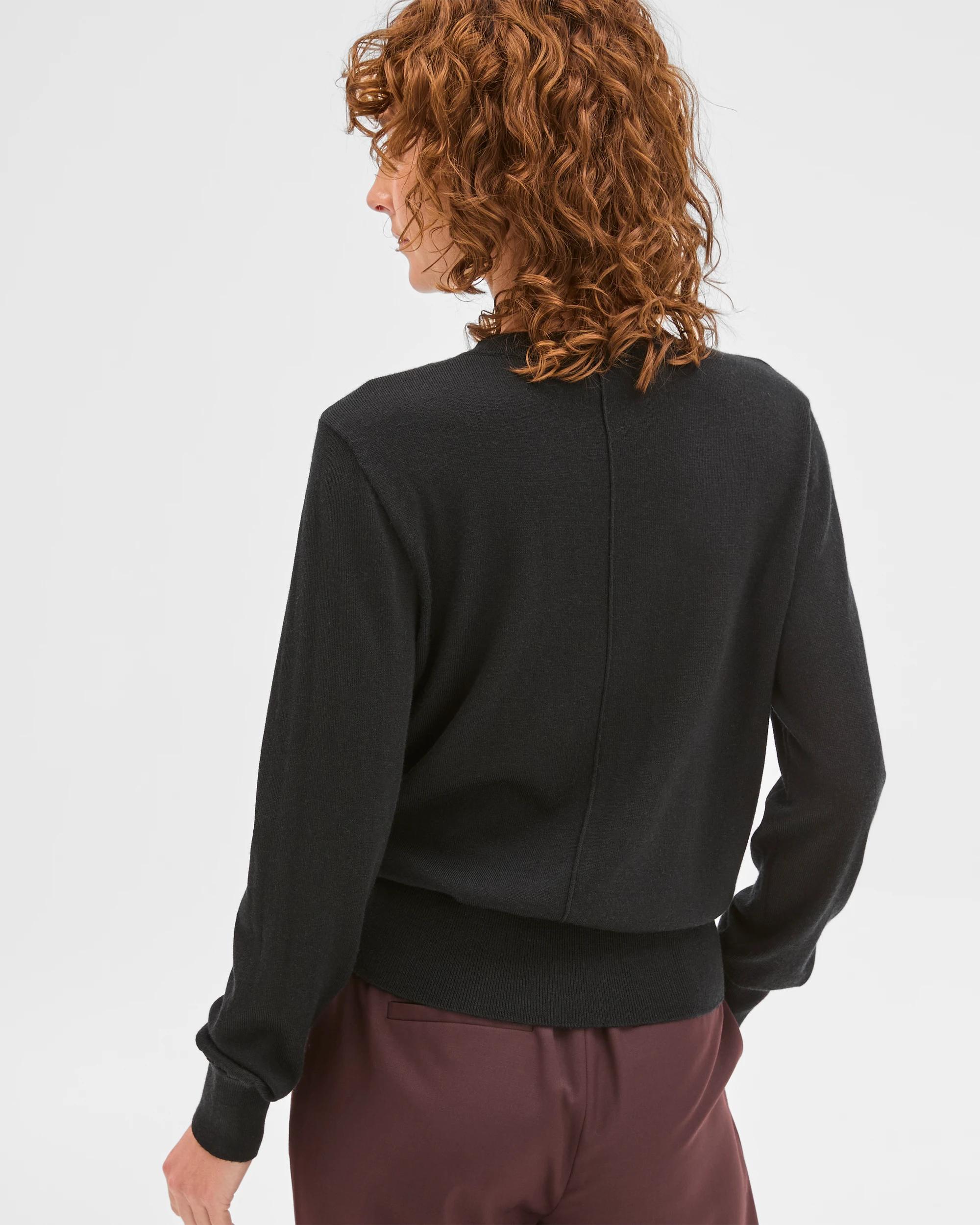 6 Preview Merino Crew Neck Stitch Detail Knit Sweater BLACK, 6 of 6