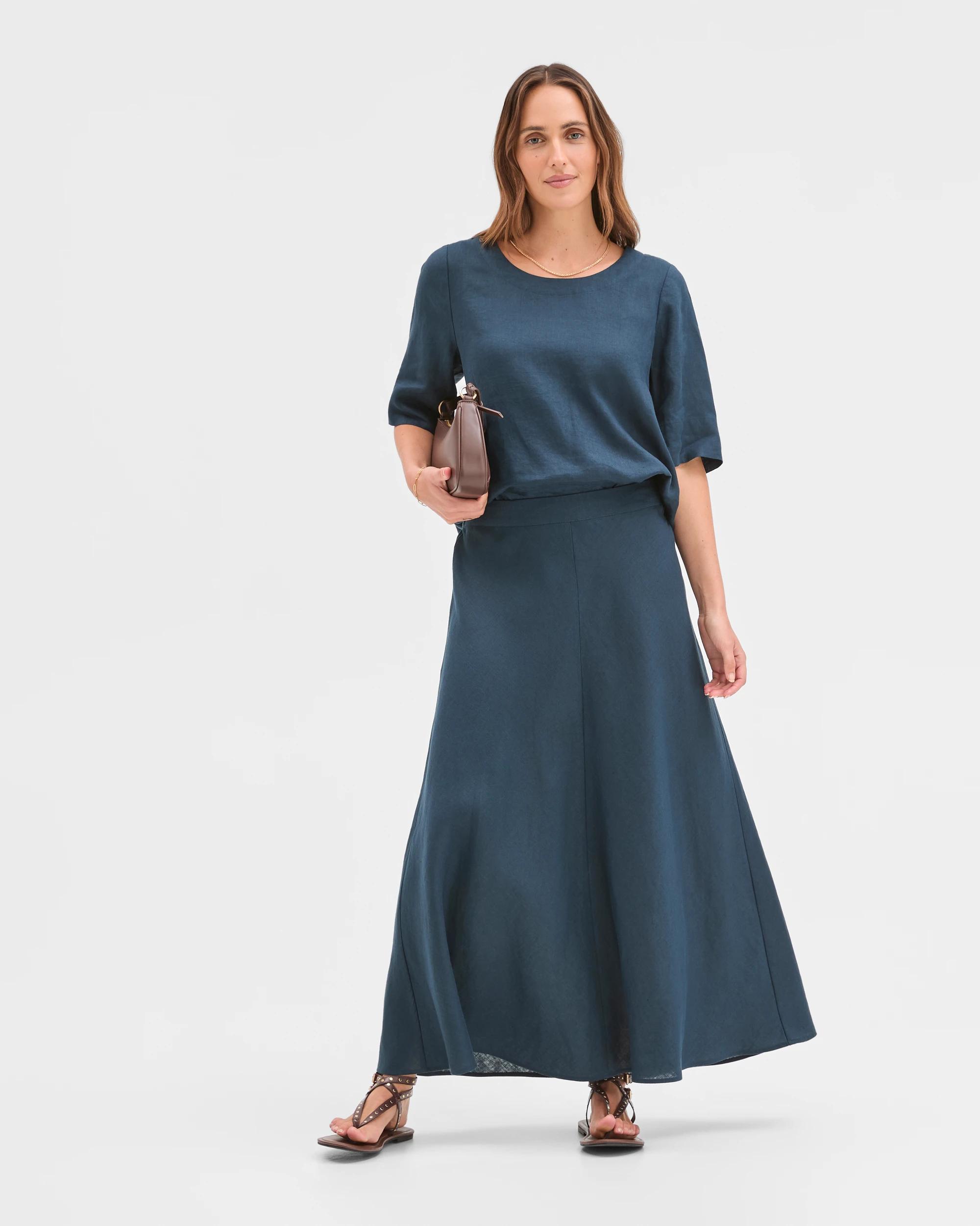 7 Target Woman European Linen Seam Detail Skirt DEEP OCEAN, 7 of 7