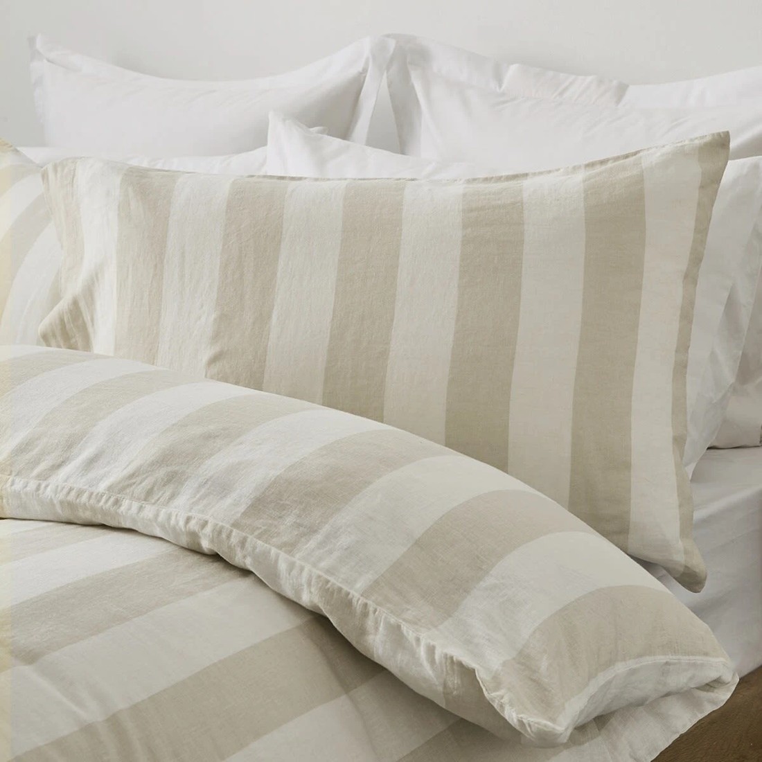 2 Stripe Linen Cotton Quilt Cover Set - King Bed, Natural, 2 of 7