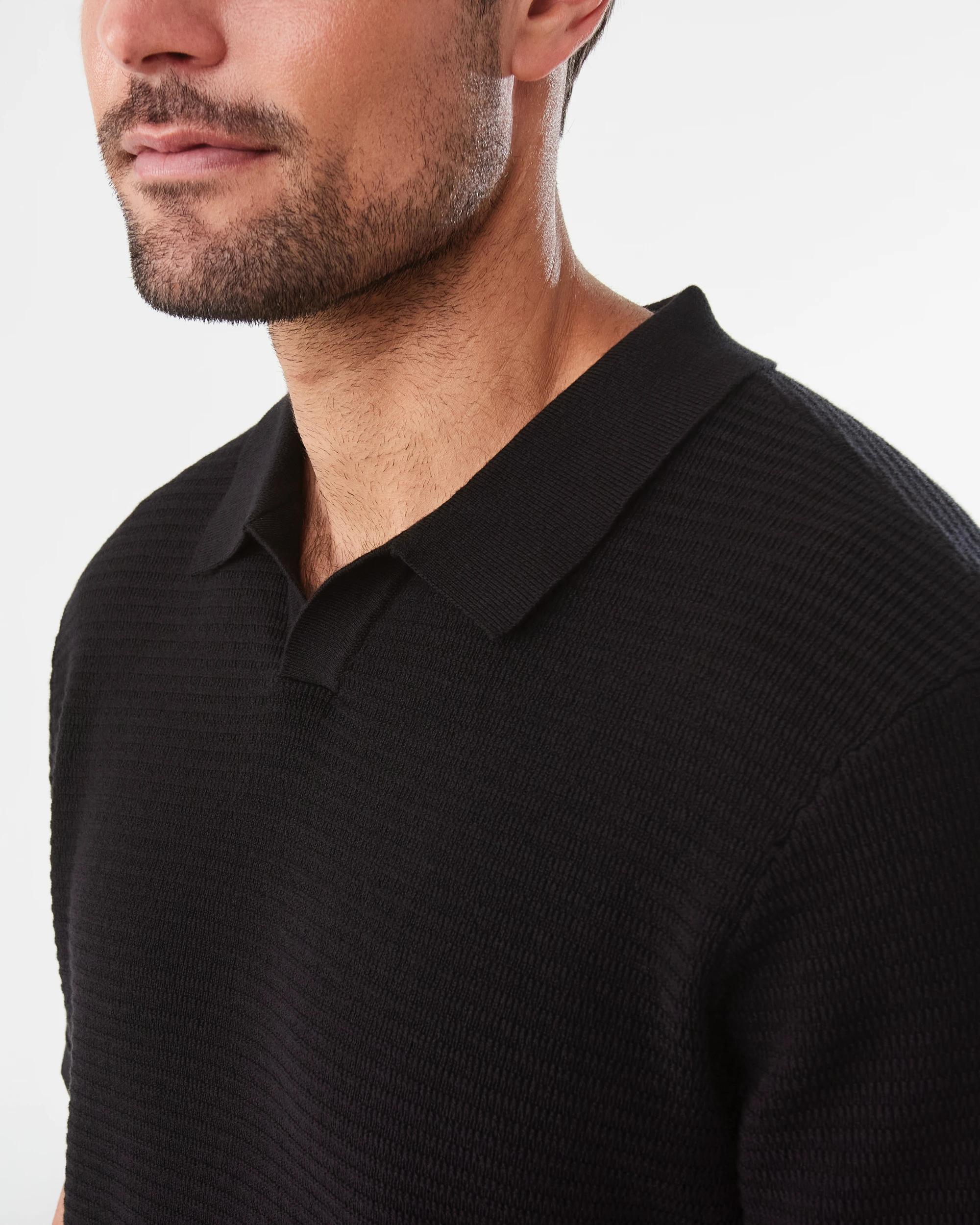 6 True Knit Textured Polo Shirt Black, 6 of 7