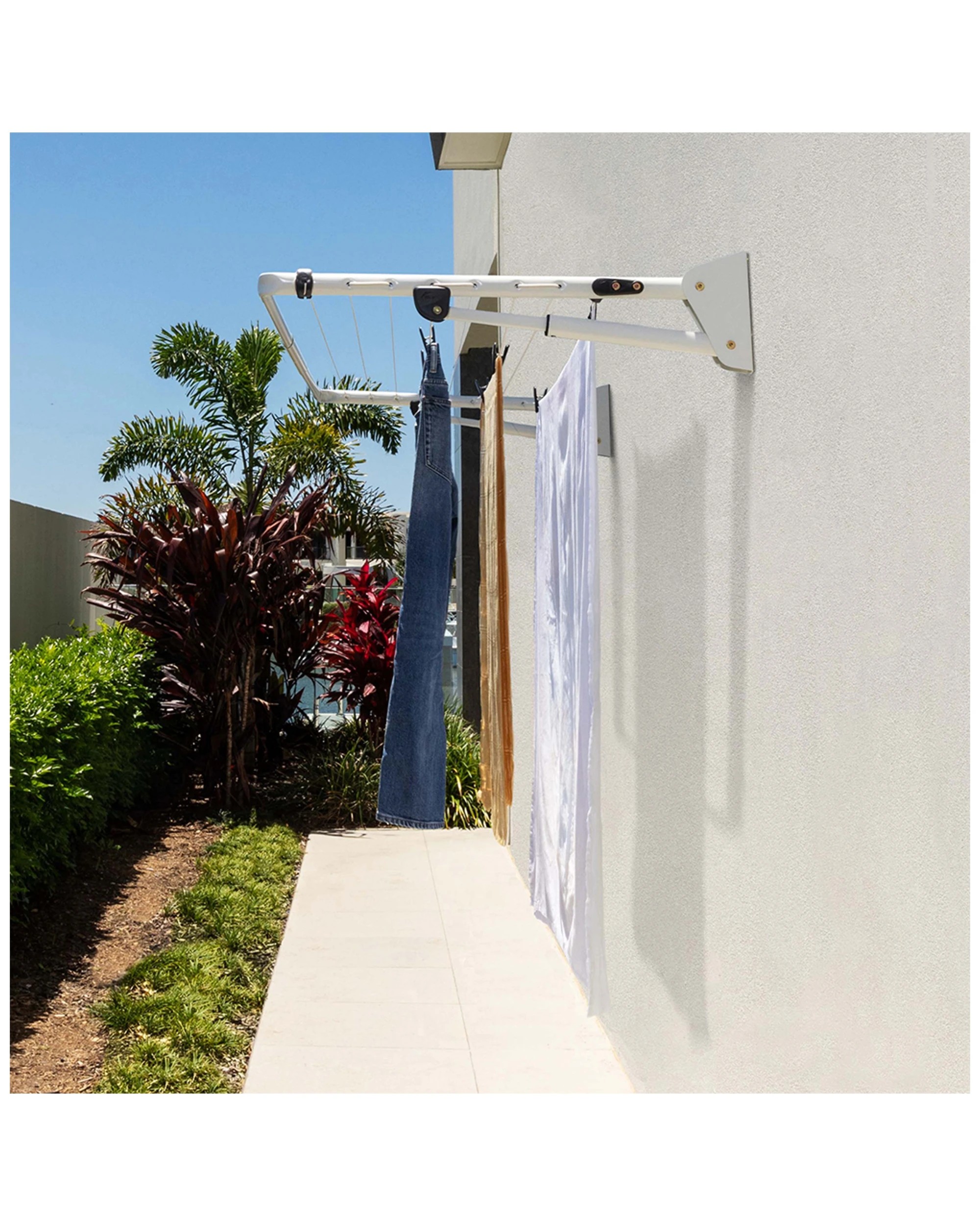 3 Hills Compact Folding Frame Outdoor Wall Mounted Clothesline Surfmist 240x85cm
 - White, 3 of 3