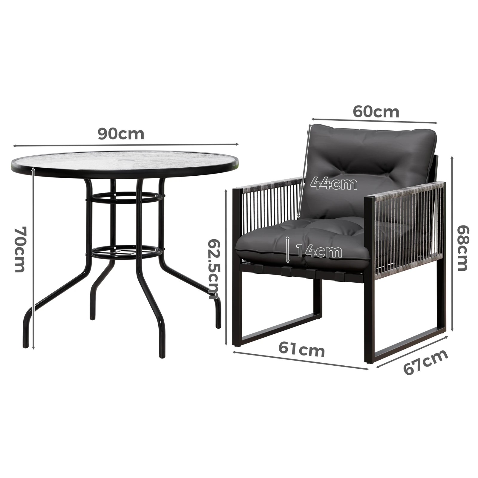 5 Alfordson Outdoor Patio Furniture Dining Table Lounge Chairs Set Glass Armchair - Grey, 5 of 10