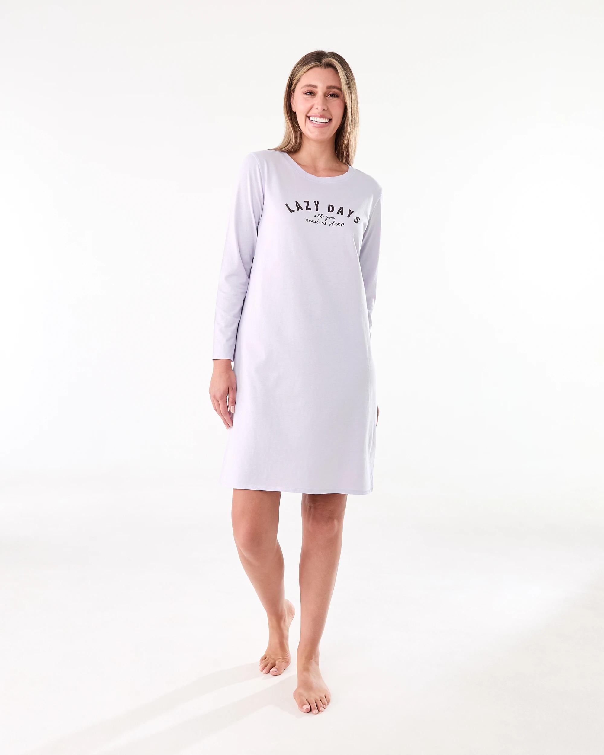 6 Cotton Long Sleeve Print Knit Nightie Lazy Days, 6 of 6