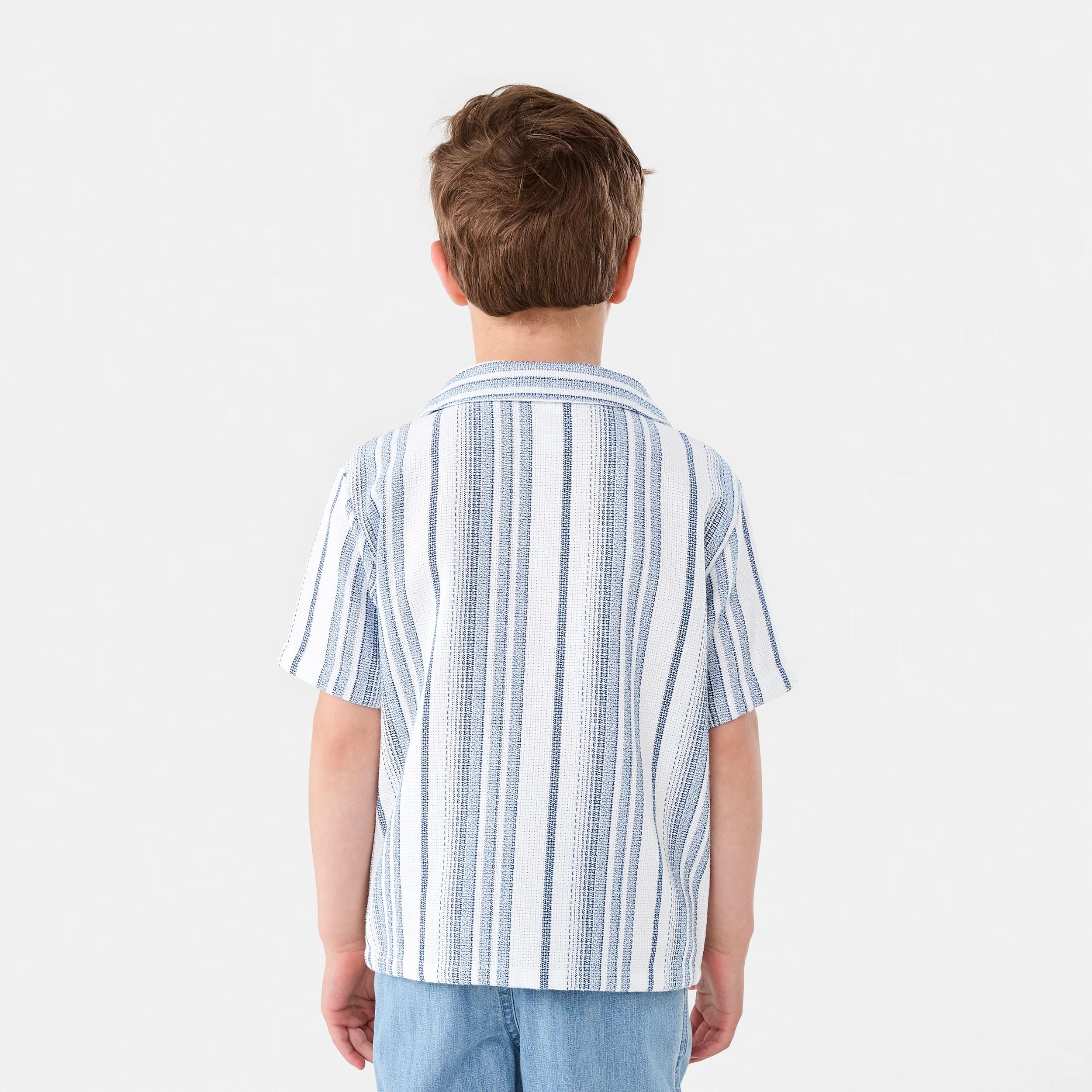 2 Short Sleeve Textured Stripe Resort Shirt Blu Strp, 2 of 7