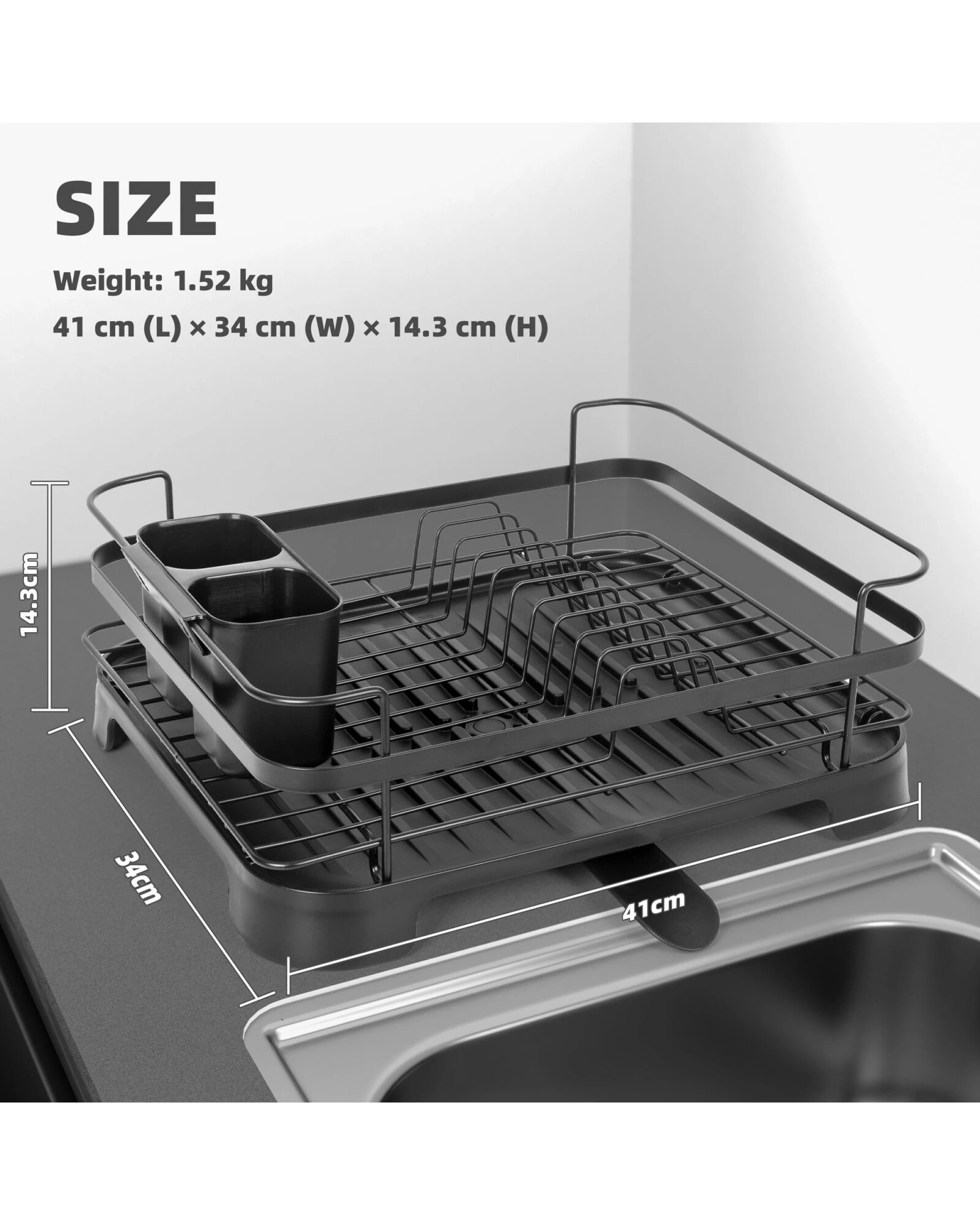 6 Hacienda Steel Frame Dish Drying Rack Durable Steel Frame, Removable Utensil Holder, Compact Size For Small Kitchens, 6 of 6