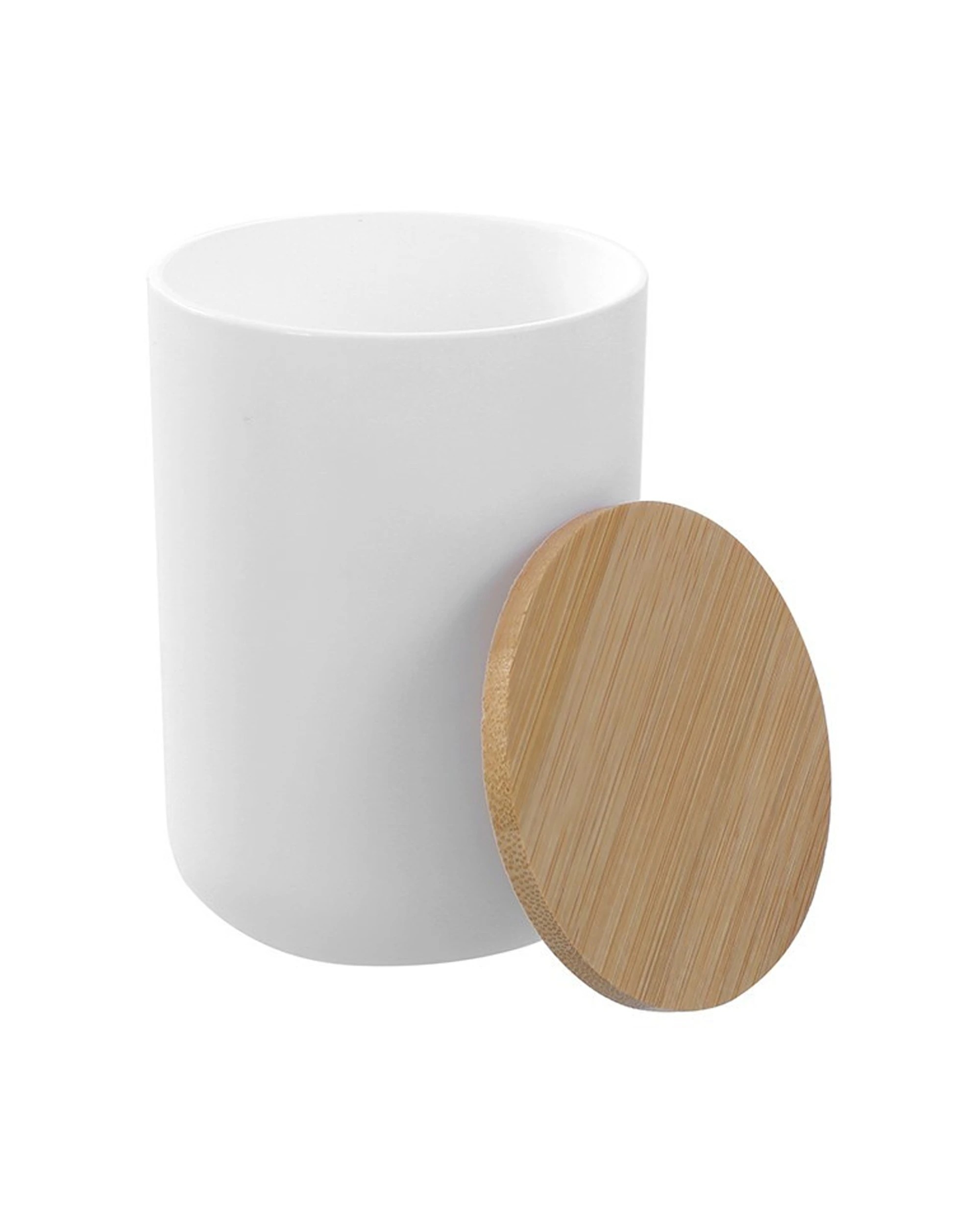 4 Boxsweden 4PK Bano Bathroom Cup Bamboo Lid 7.5x7.5x10.5cm - White, 4 of 4
