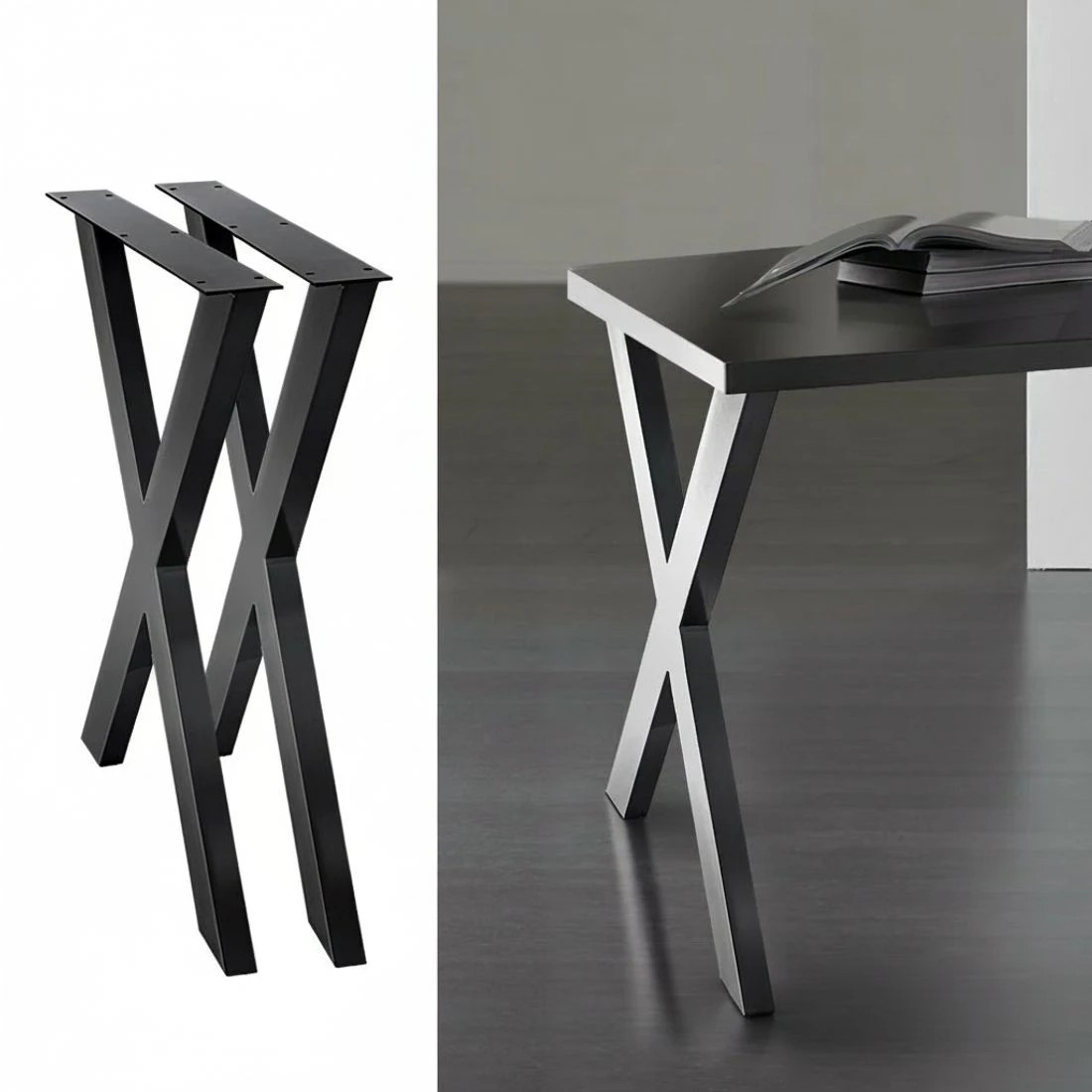 6 Artiss Metal Table Legs DIY X-shaped 71X60CM Set of 2 - Black, 6 of 6