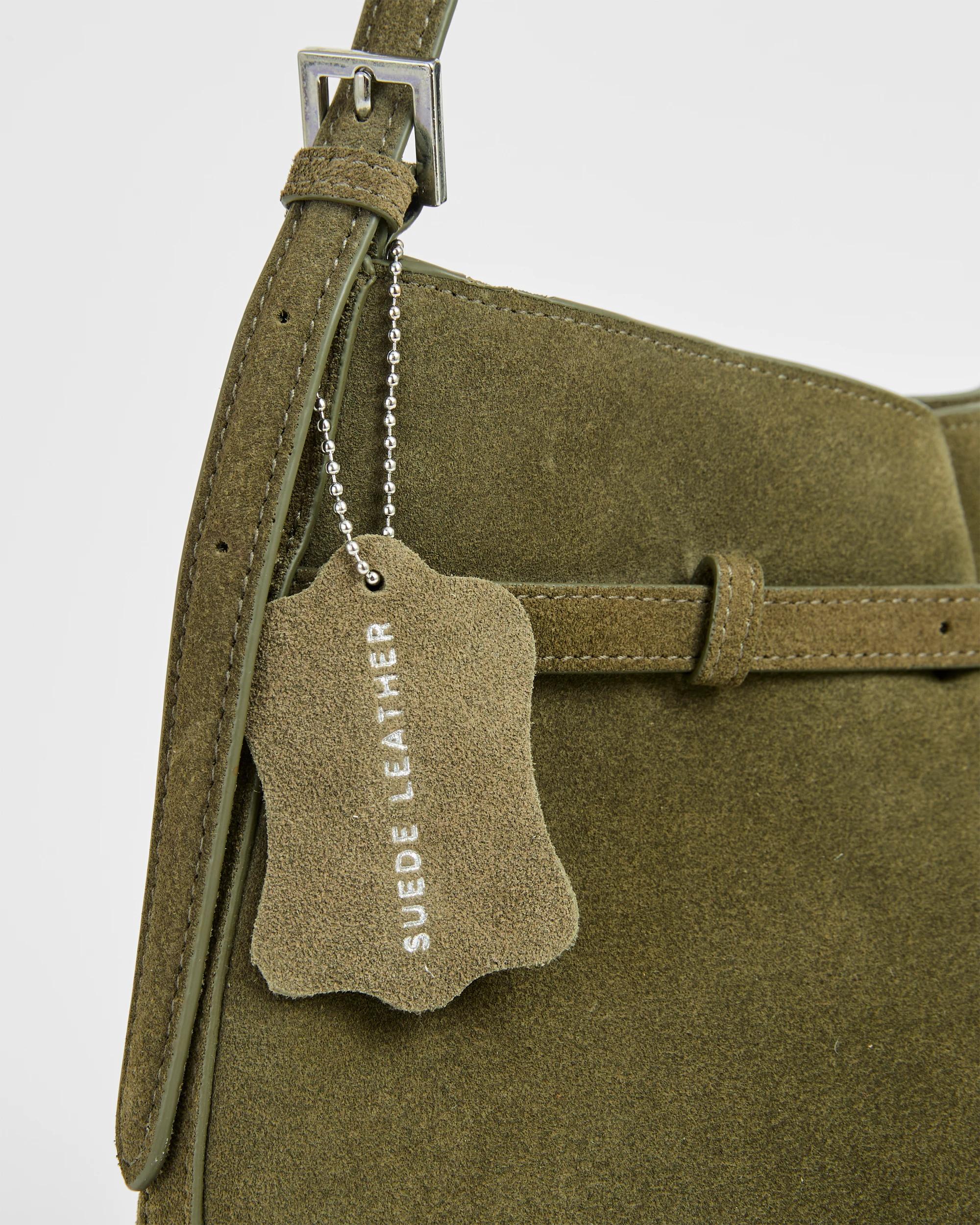 2 Target Woman Premium Suede Leather Belted Bucket Bag KHAKI, 2 of 3