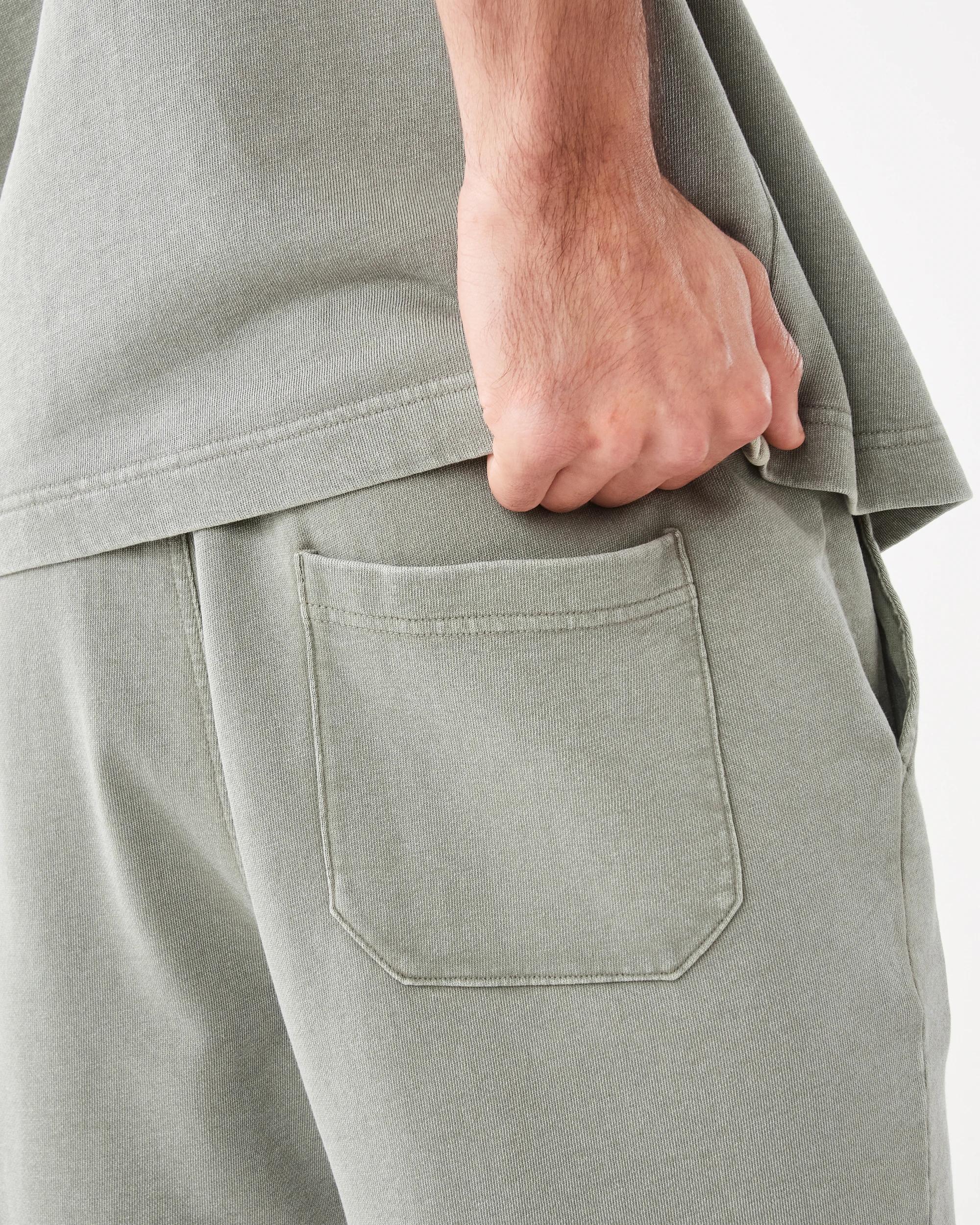 9 Elastic Waistband Washed Terry Shorts Grn Smkolv, 9 of 9