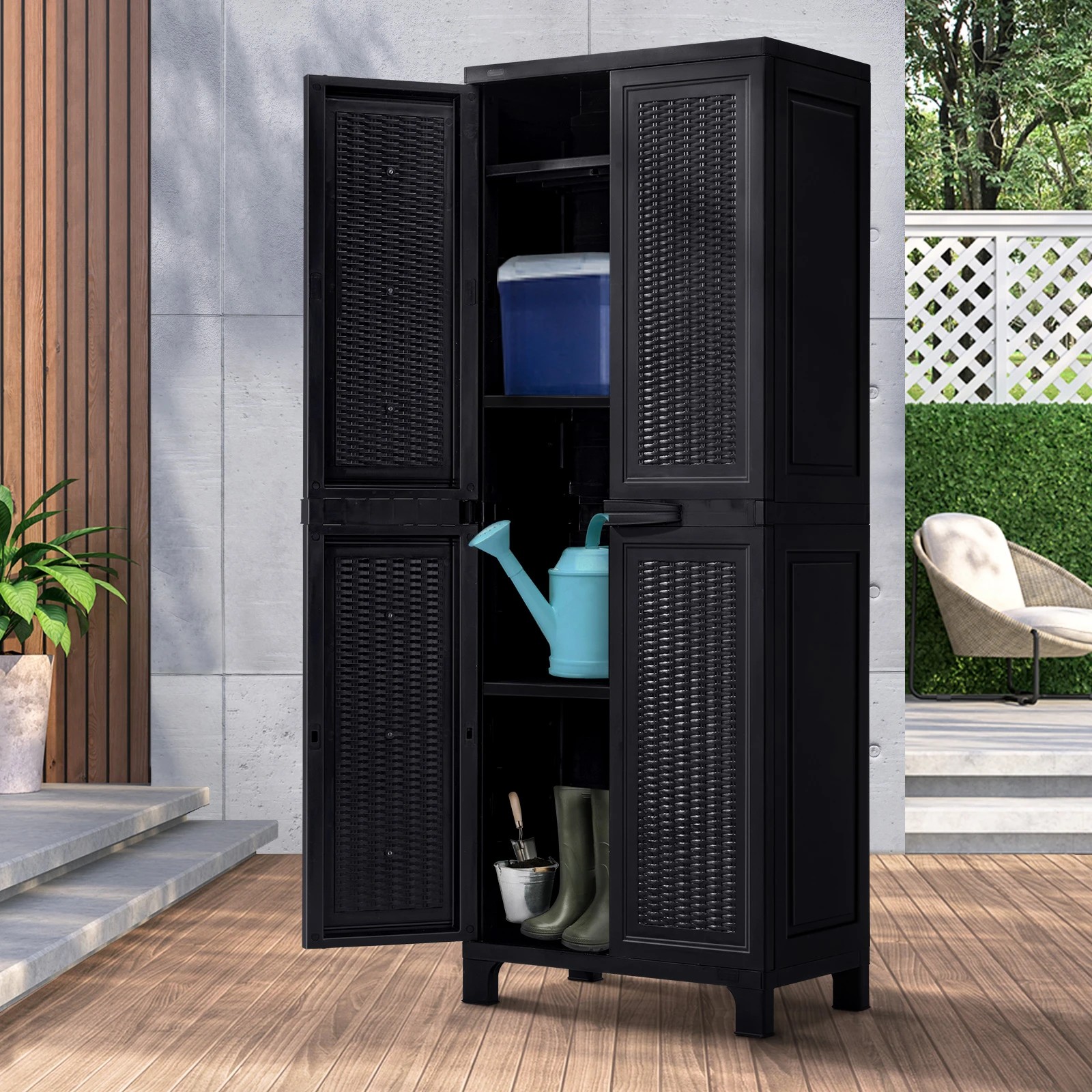 3 Livsip Outdoor Storage Cabinet Box Cupboard Garage Garden Adjustable Tall - Black, 3 of 7