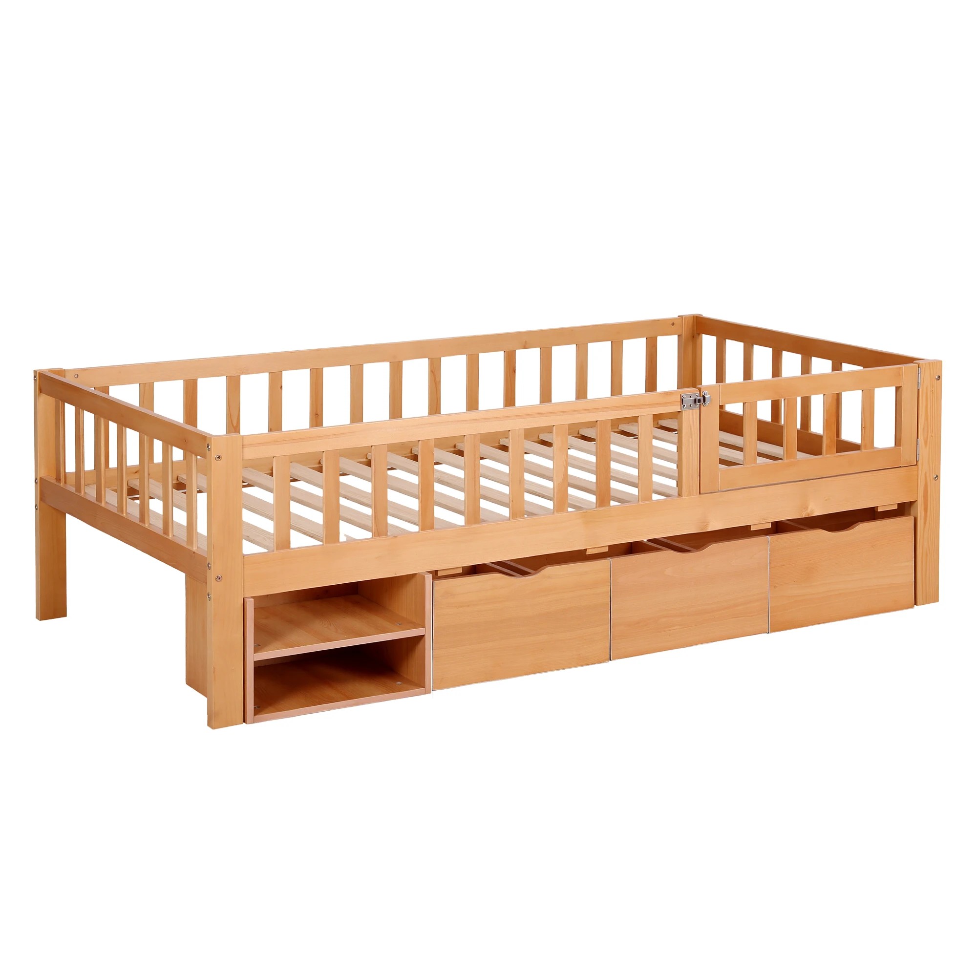 3 Artiss Kids Single Bed Frame with 3 Storage Drawer Montessori Bed for Toddler - Natural, 3 of 8