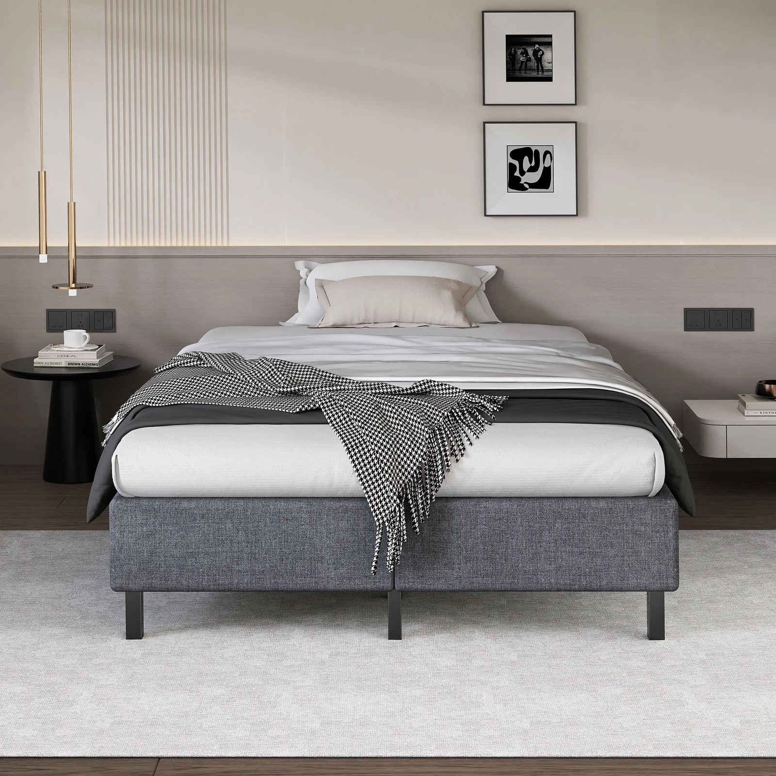 3 Alfordson Bed Frame King Single Mattress Base Foundation Fabric Basel - Grey, 3 of 10