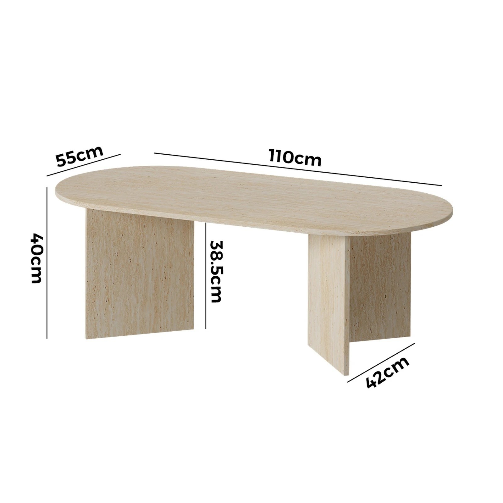 2 Oikiture Coffee Table Sofa End Table Oval Side Cafe Desk Timber - Beige, 2 of 9