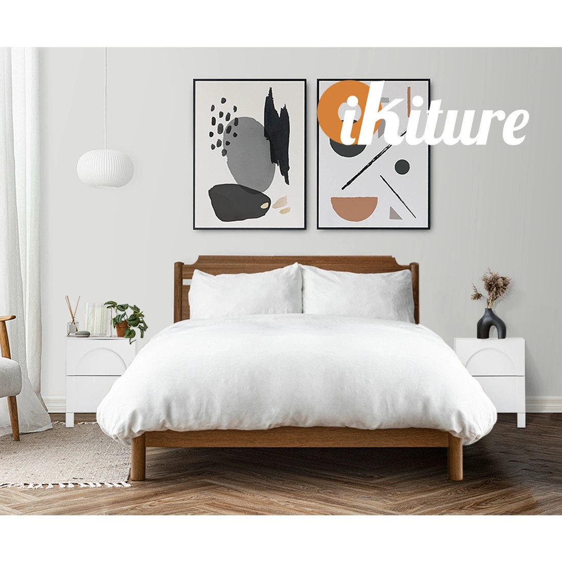 5 Oikiture Bedside Table 2 Drawers Side Table Storage Cabinet Nightstand
 - White, 5 of 10