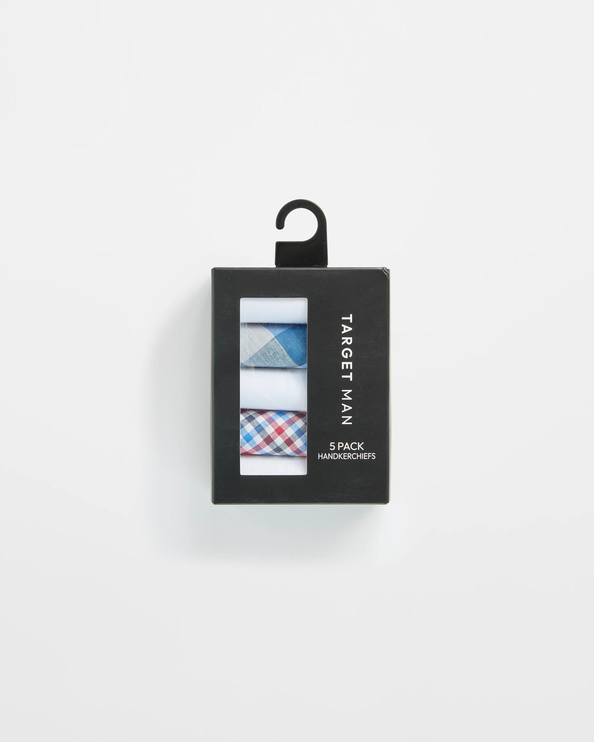 1 Target Mens 5 Pack Assorted Handkerchiefs BLUE GINGHAMS, 1 of 2