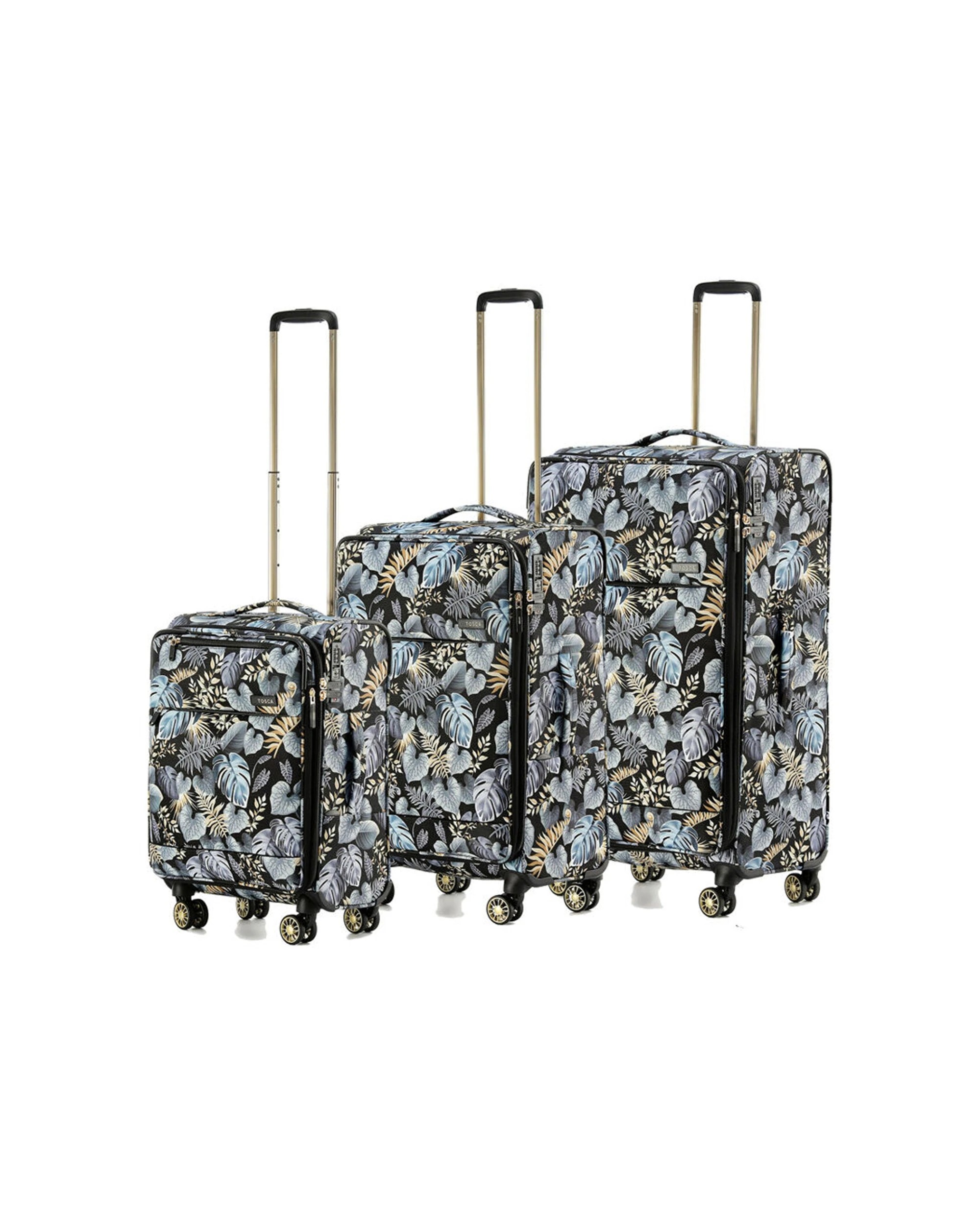 1 Tosca 3Pc Golden Palm Luggage Suitcase Trolley Set - Pattern, 1 of 9