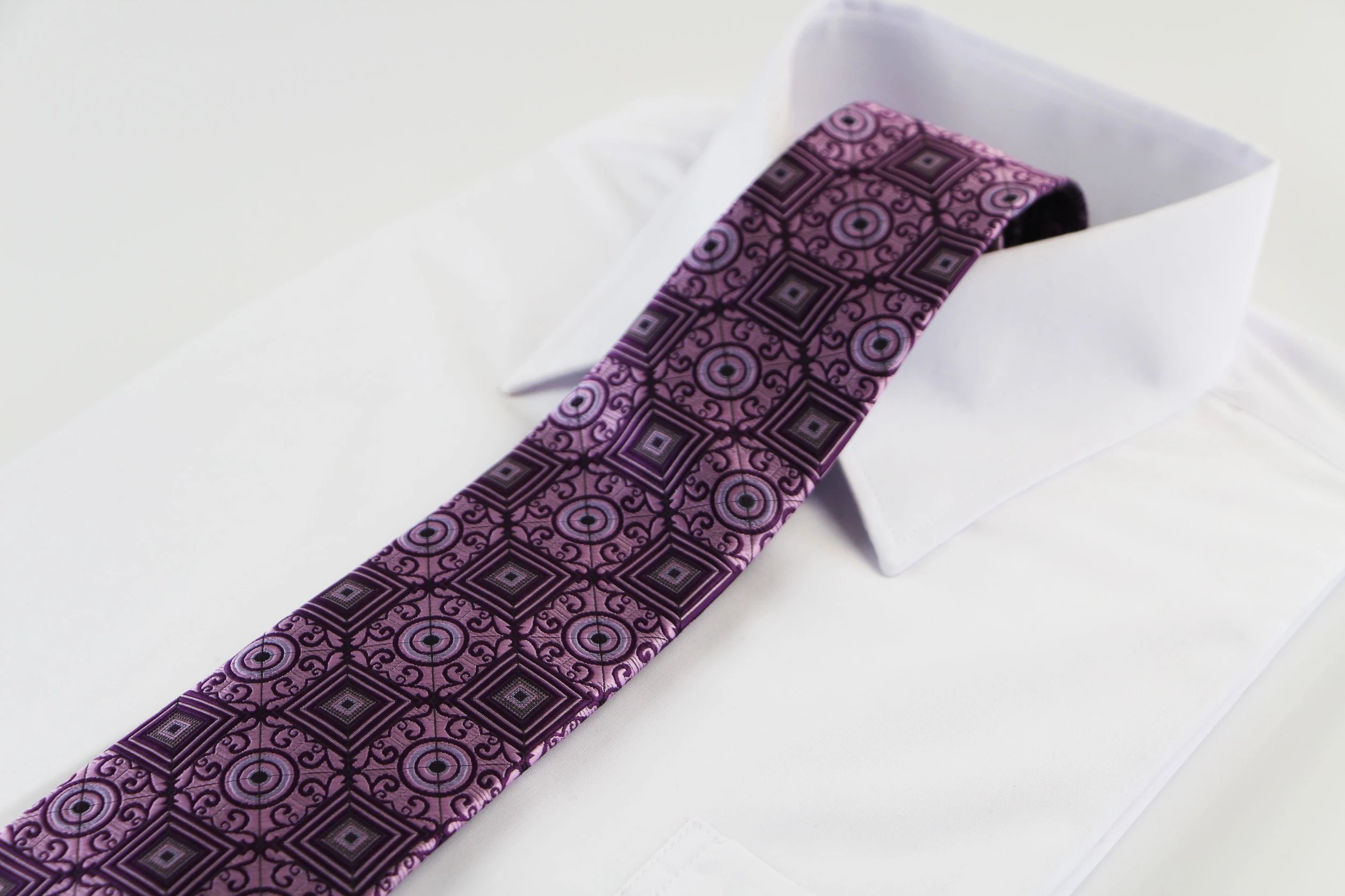 3 Zasel Mens Purple Circles & Squares Patterned 8cm Neck Tie - Multi, 3 of 3