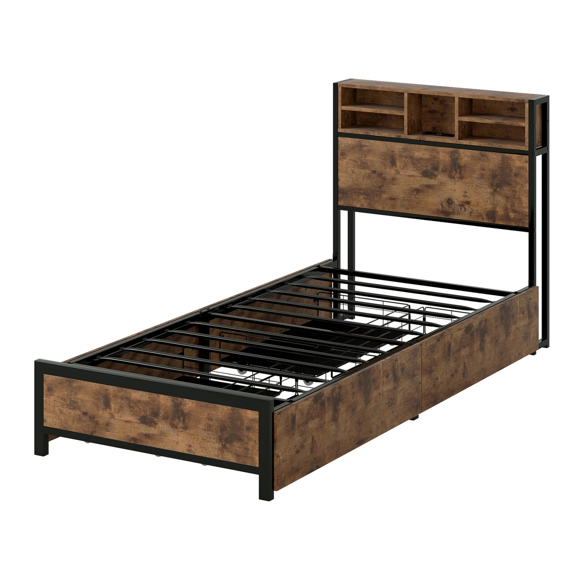 1 Levede Single  Bed Frame Industrial with LED and Charging Station, 1 of 9